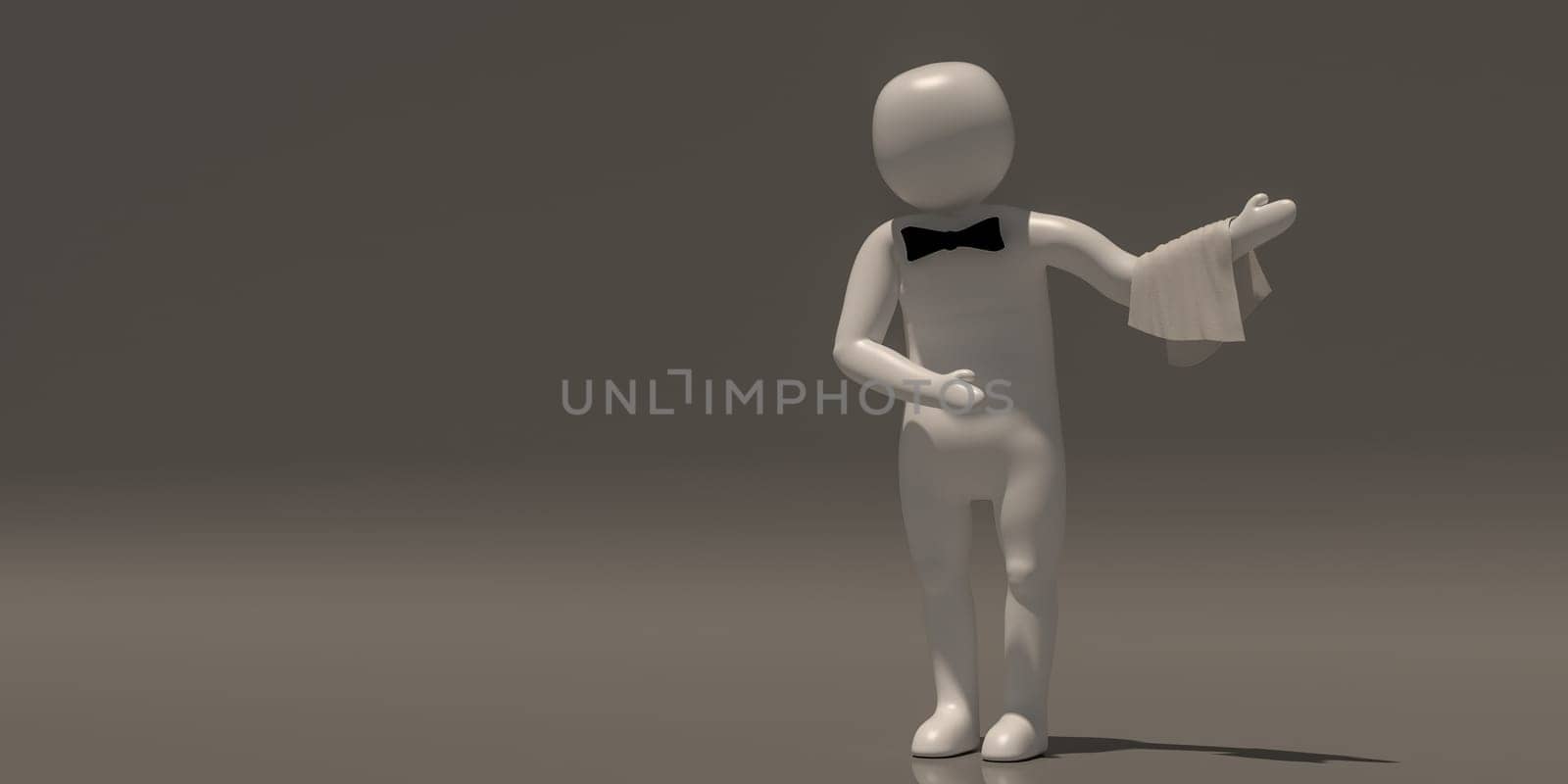 3d illustrator group of career symbols on a gray background, 3d rendering of the Waiter at restaurant. Includes a selection path.
