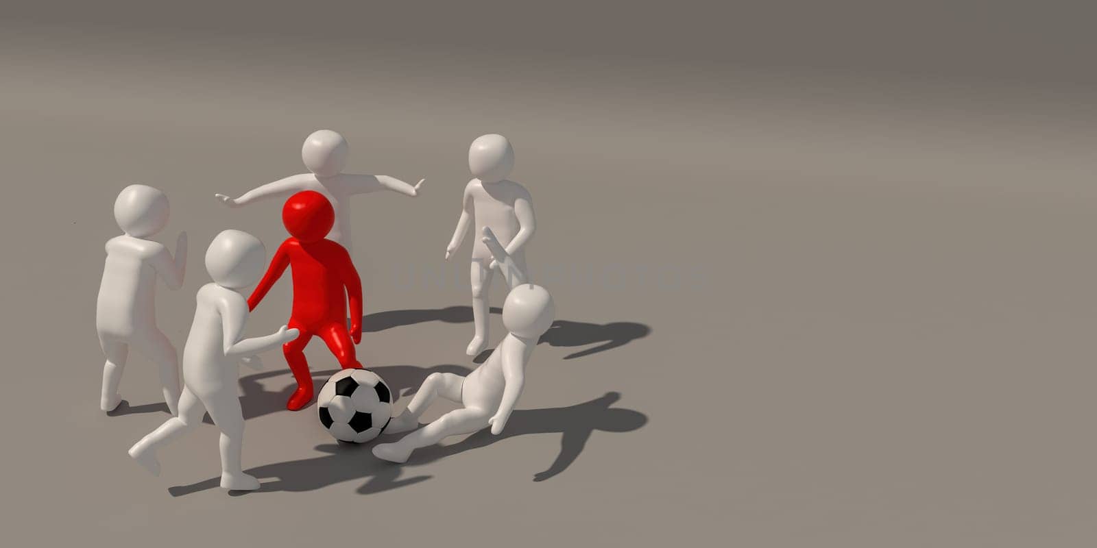 3d illustrator Footballer symbol on white background, 3d rendering of the playing football. Includes selection path.