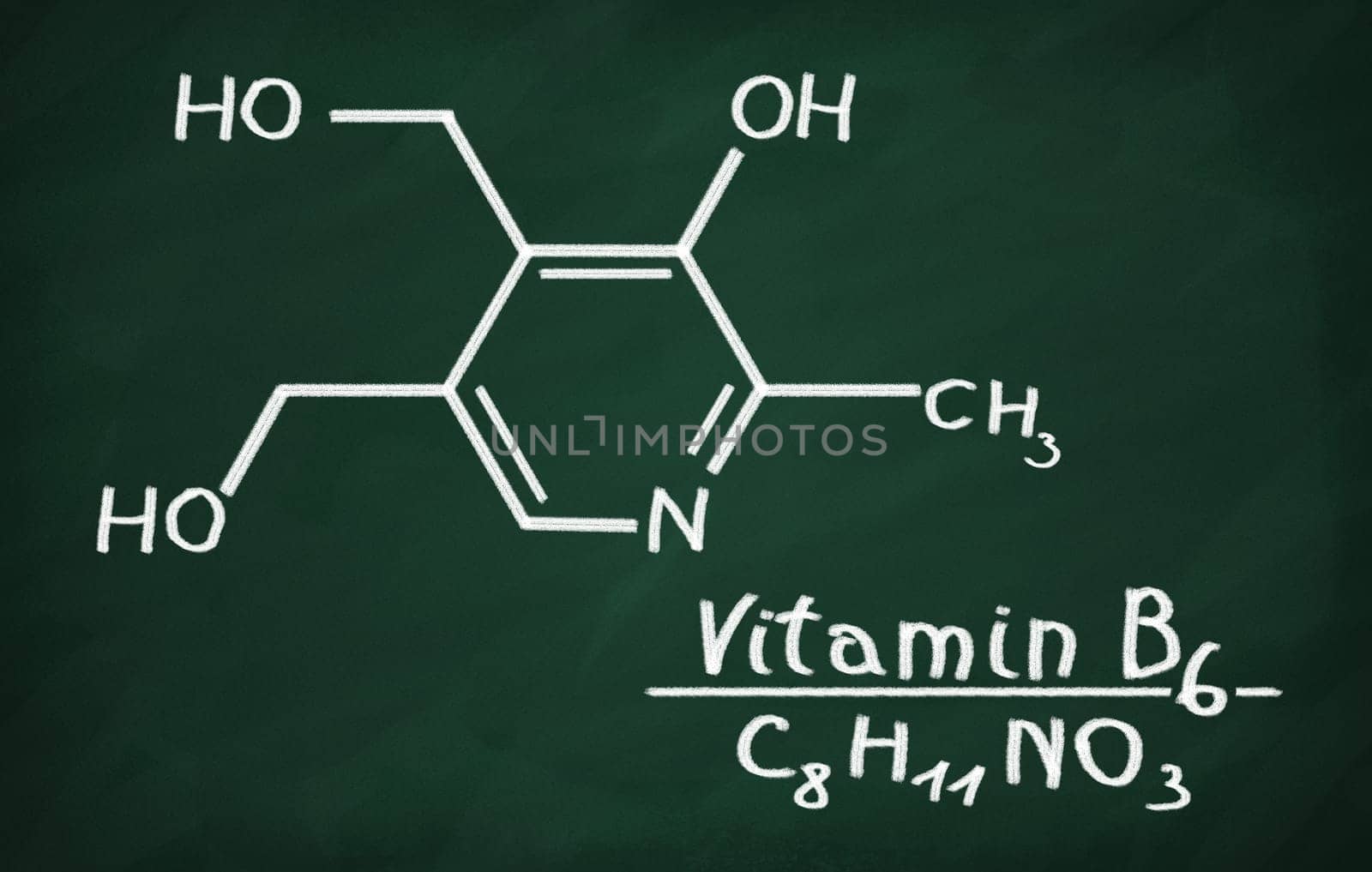 Structural model of Vitamin B6 on the blackboard.