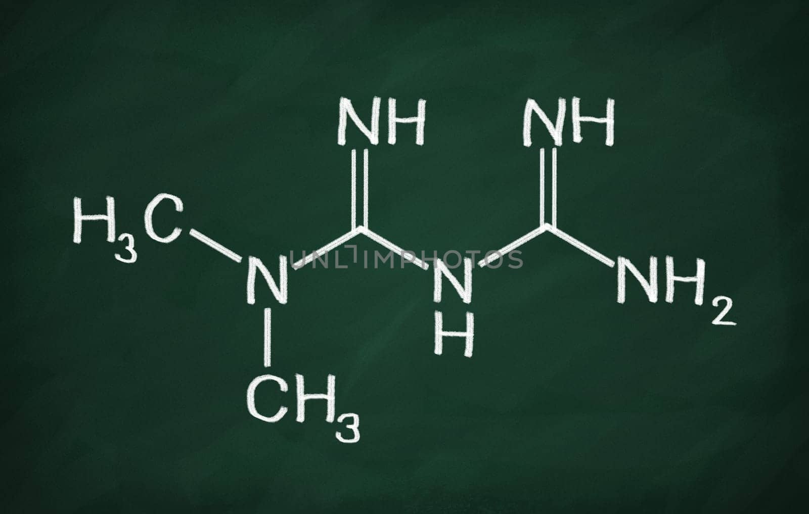 Structural model of Metformin on the blackboard.