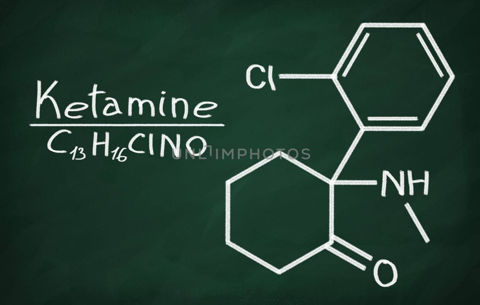 Structural model of Ketamine on the blackboard.