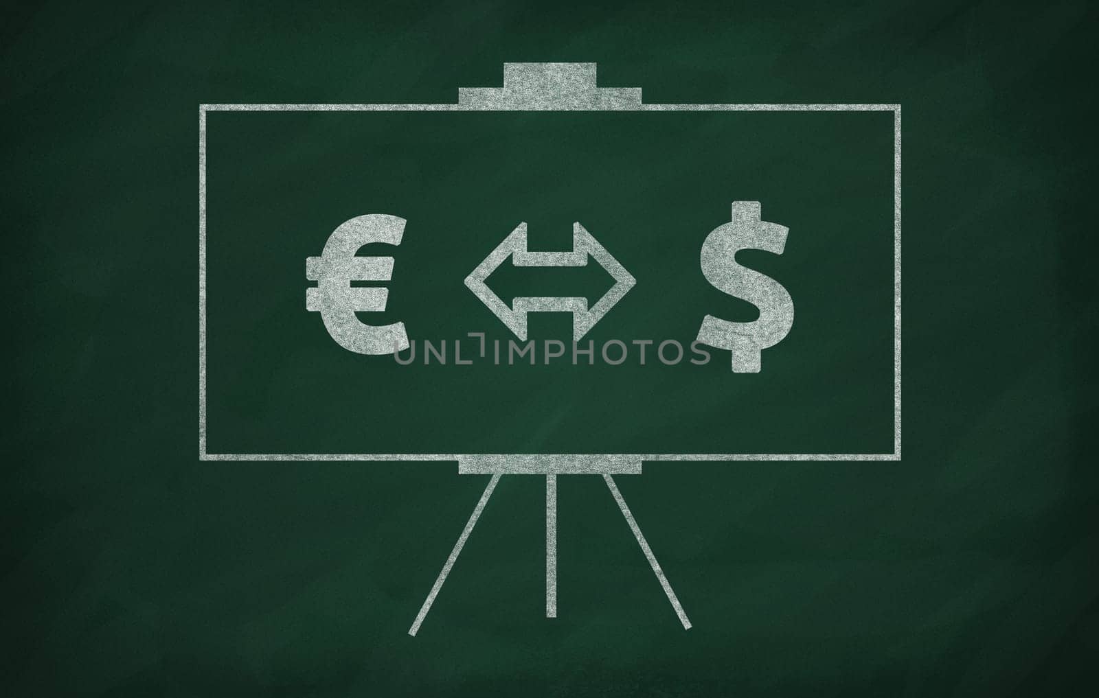 Two different currencies icon drawn on the blackboard