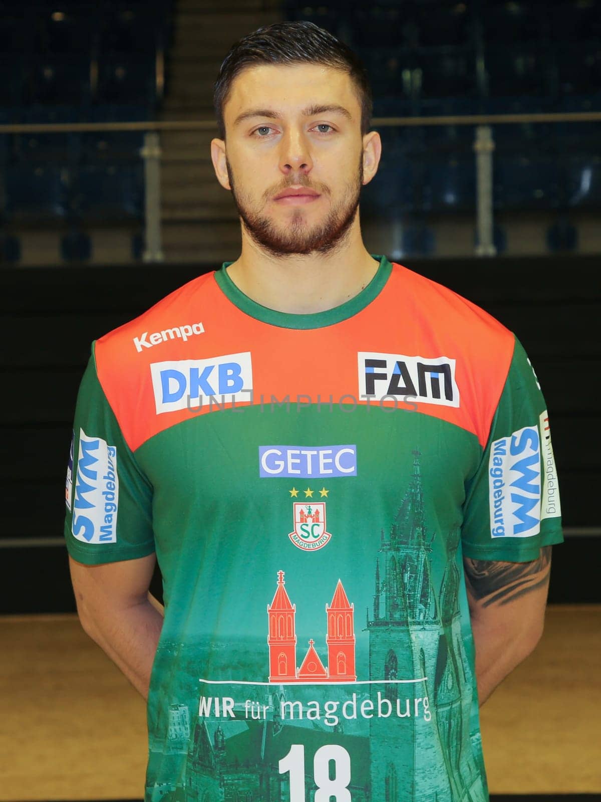 Macedonian handball player Filip Kuzmanovski, SC Magdeburg, Liqui Moly HBL, Handball-Bundesliga Season 2019-20