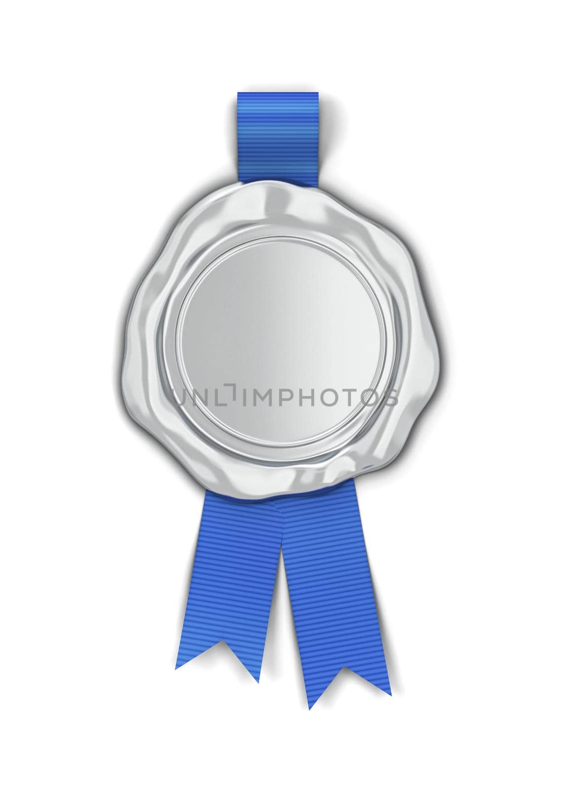Blank wax seal with ribbon. 3d illustration isolated on white background