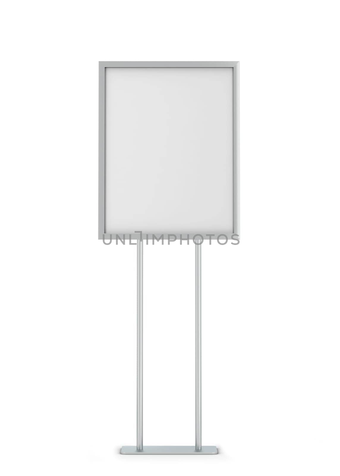Blank poster stand mockup. 3d illustration isolated on white background