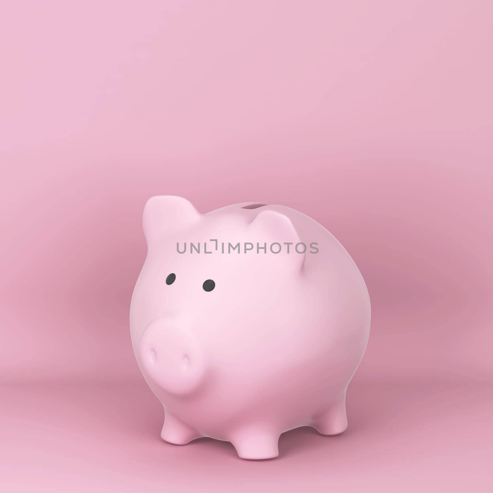 Ceramic piggy bank for saving money. 3d illustration on pink background