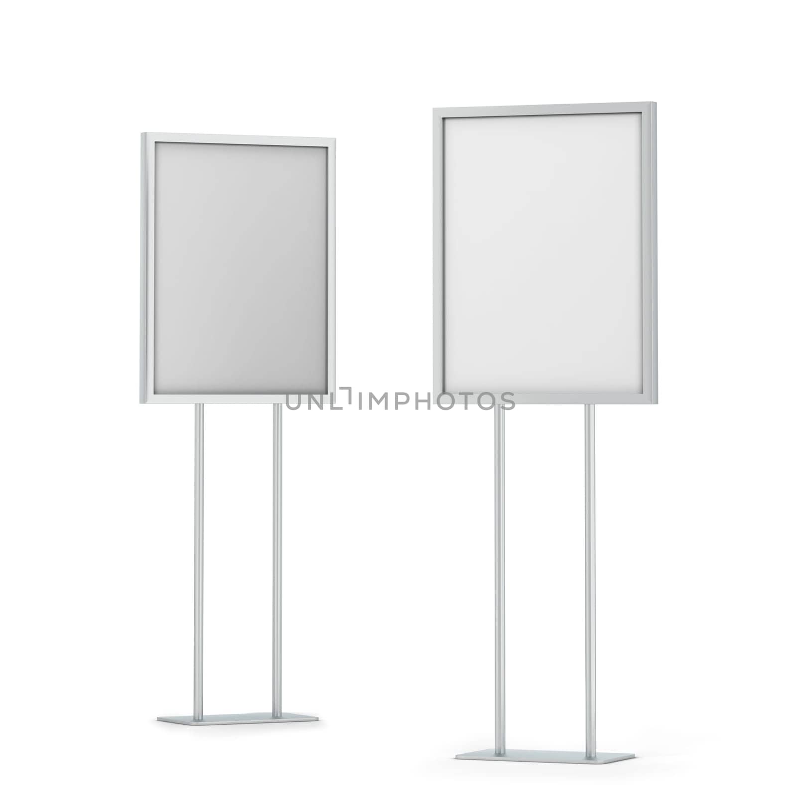 Blank poster stand mockup. 3d illustration isolated on white background