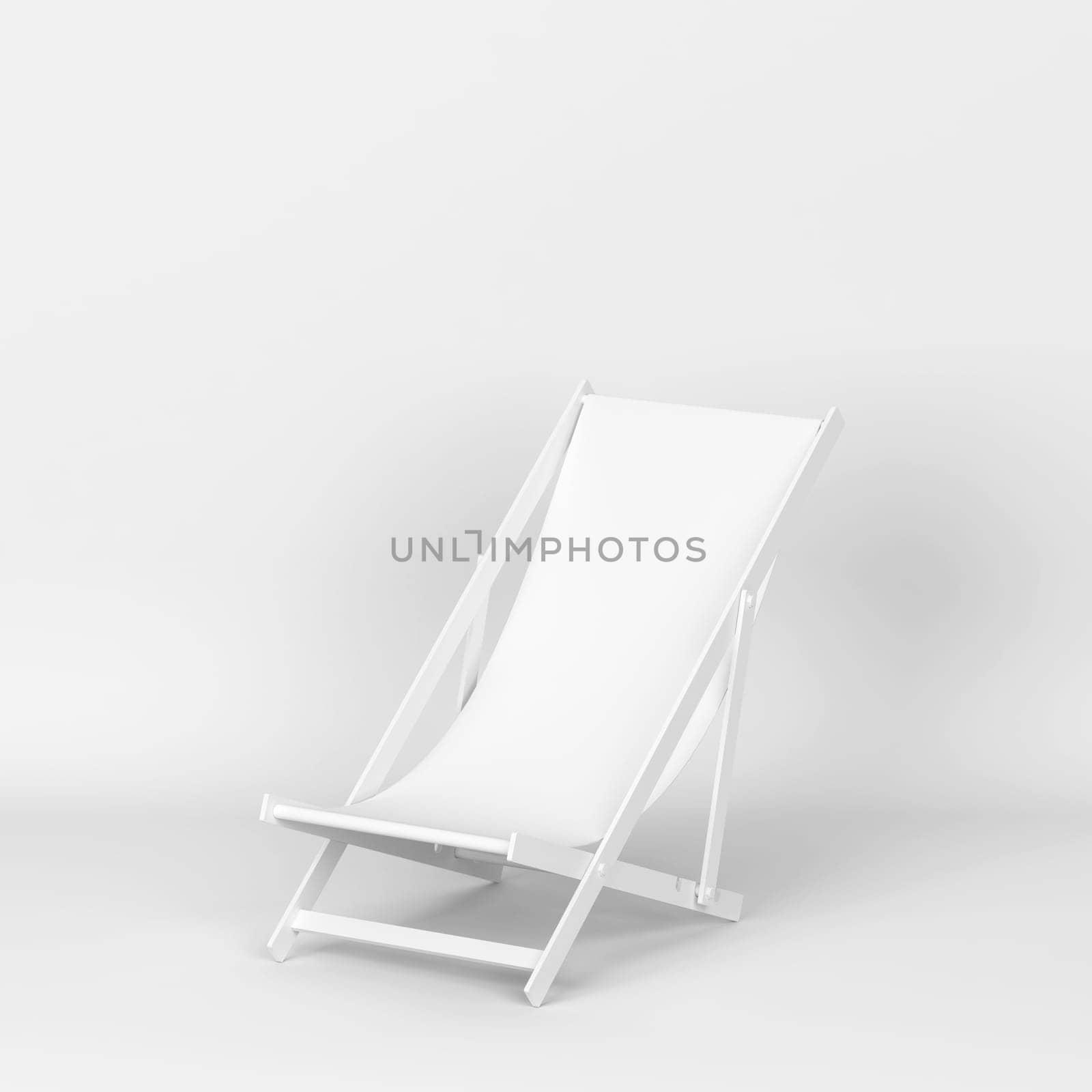 Single deckchair for relaxation on a beach. 3d illustration on white background