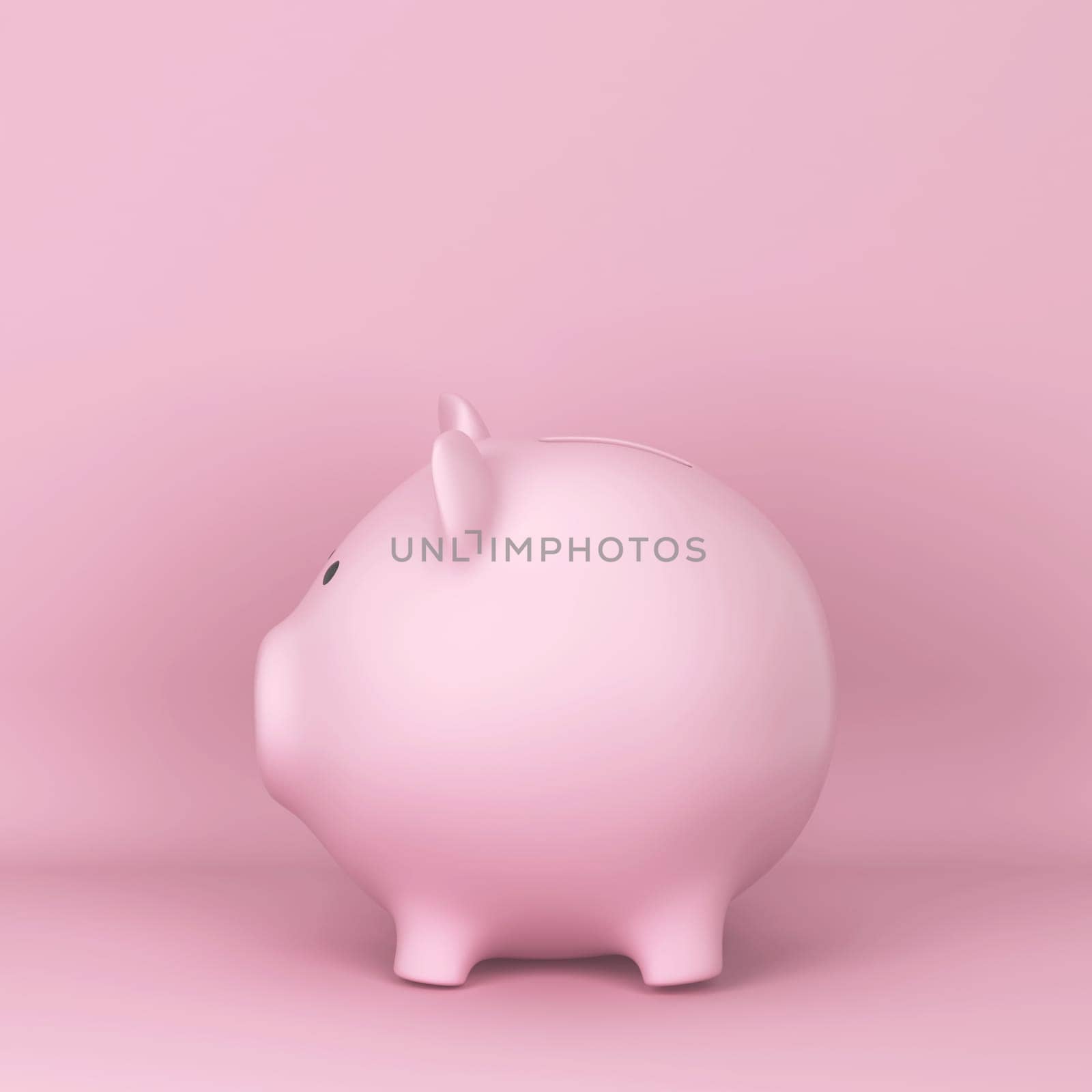Ceramic piggy bank for saving money. 3d illustration on pink background