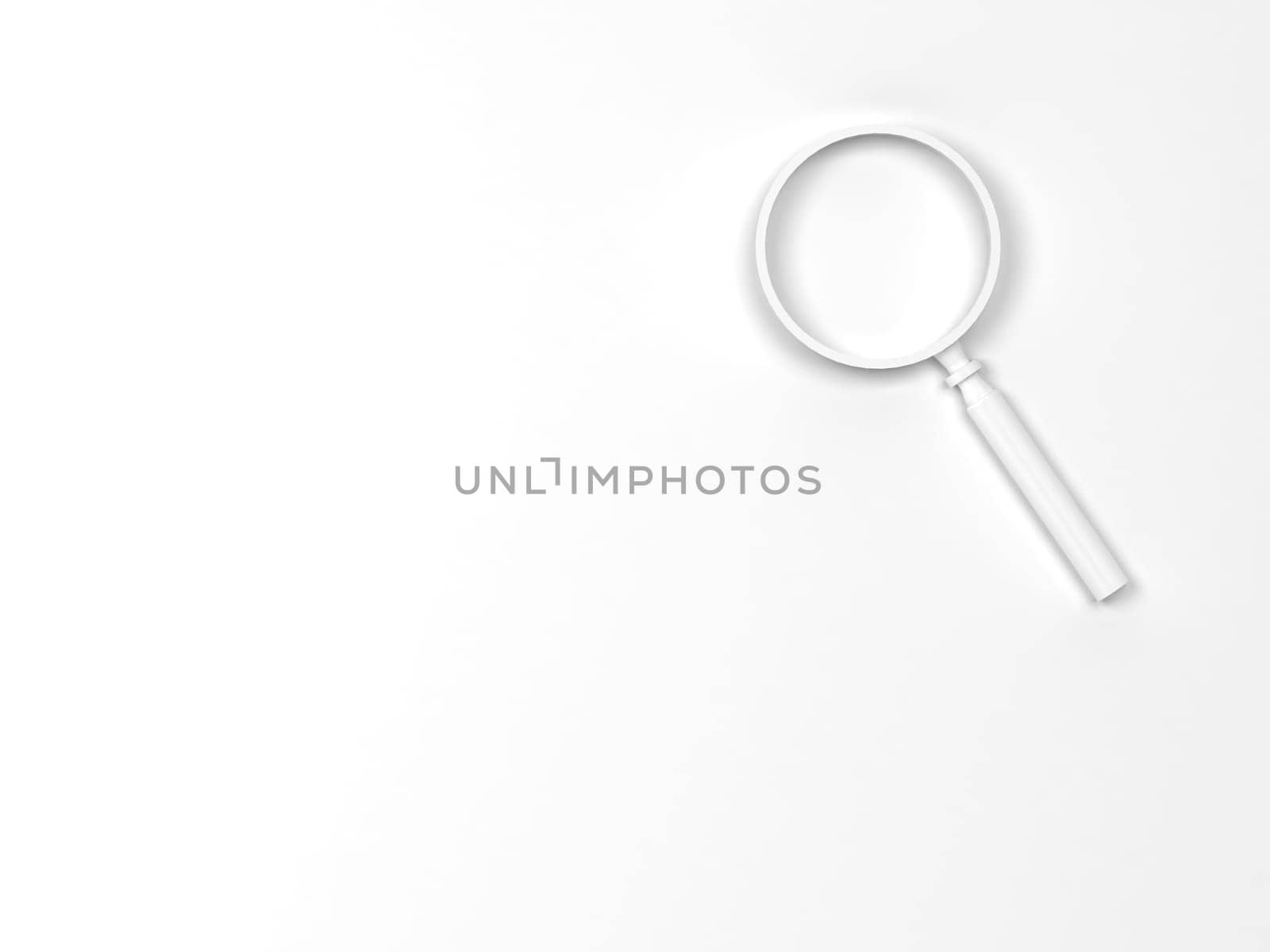Magnifier on a background plane. 3d illustration. Minimal concept