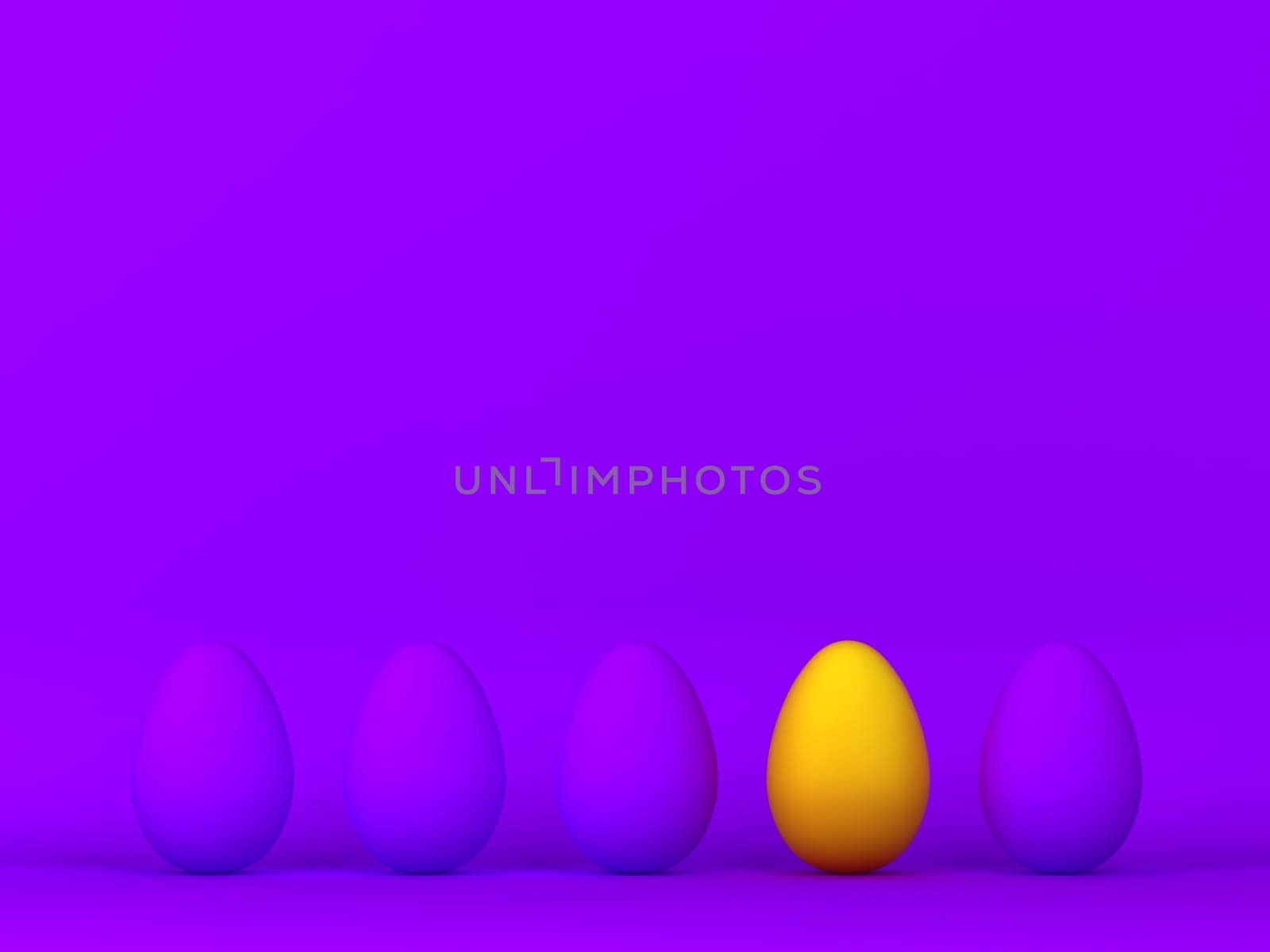 One unique egg in a row. 3d illustration. Minimal concept