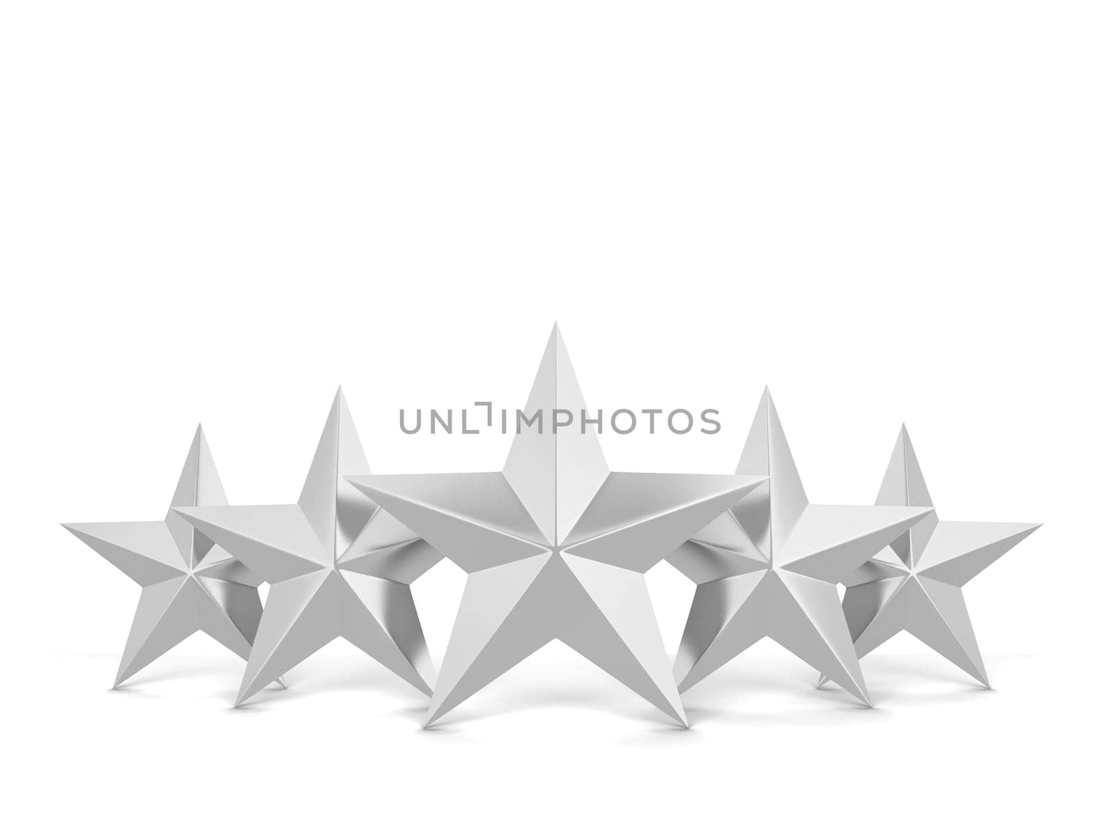 Five stars. 3d illustration isolated on white background