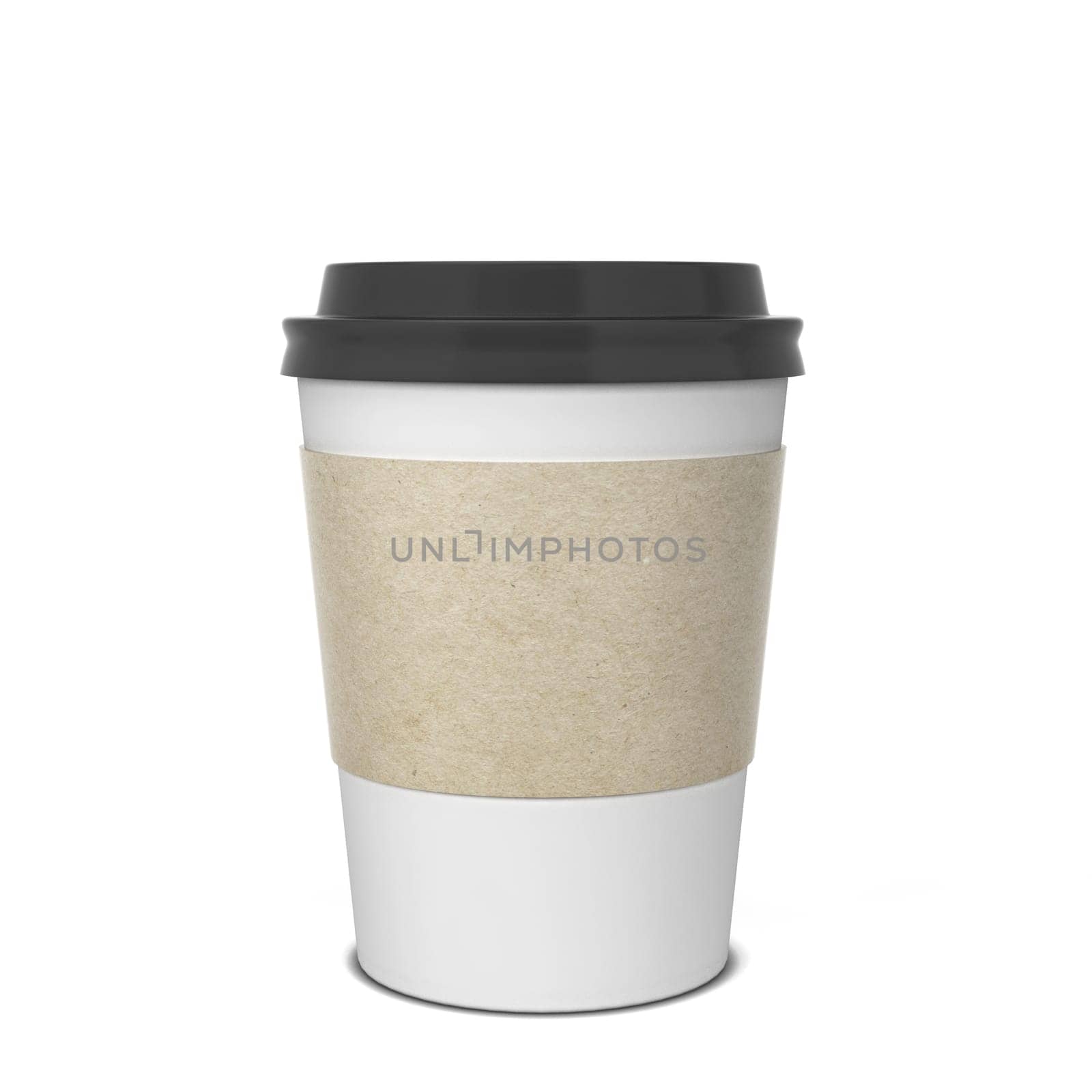 Blank paper coffee cup mock up. 3d illustration isolated on white background
