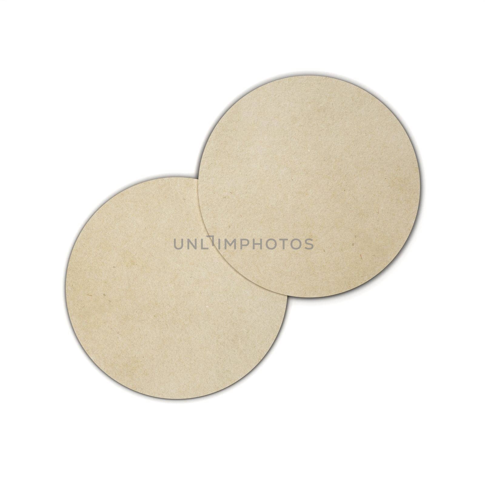 Two blank coasters mock up. 3d illustration isolated on white background