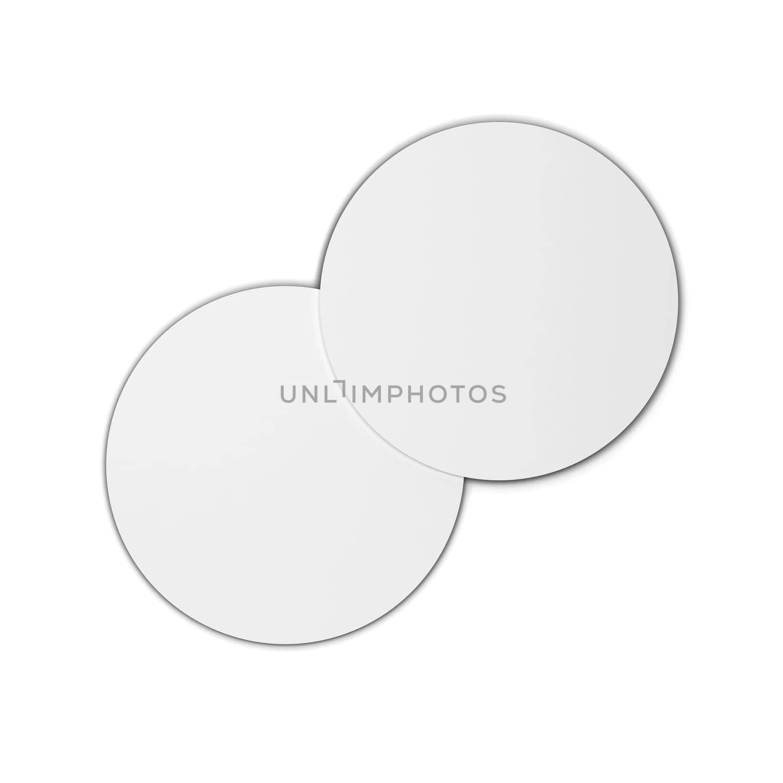 Two blank coasters mock up. 3d illustration isolated on white background