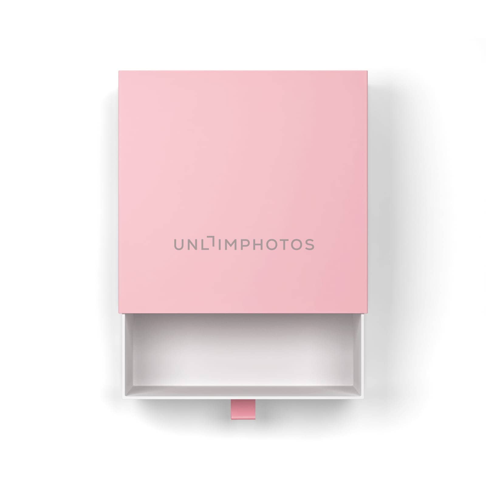 Blank drawer type box mockup. 3d illustration isolated on white background