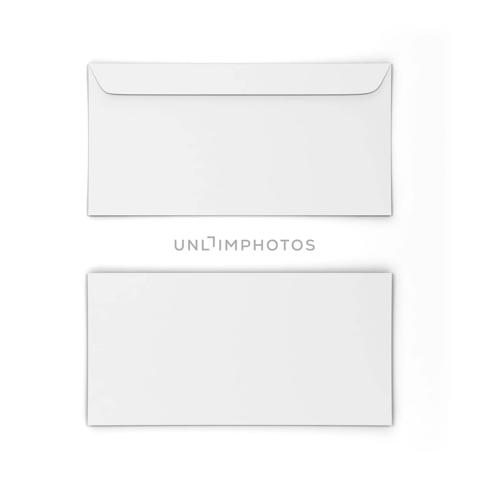 Blank paper envelope mockup. 3d illustration isolated on white background