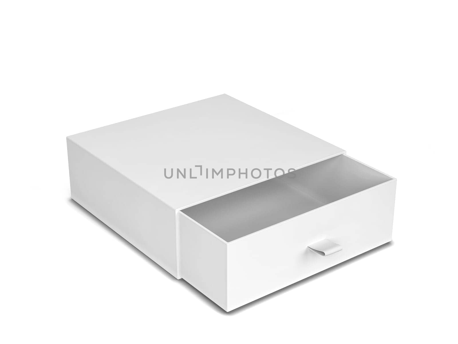 Blank drawer type box mockup. 3d illustration isolated on white background