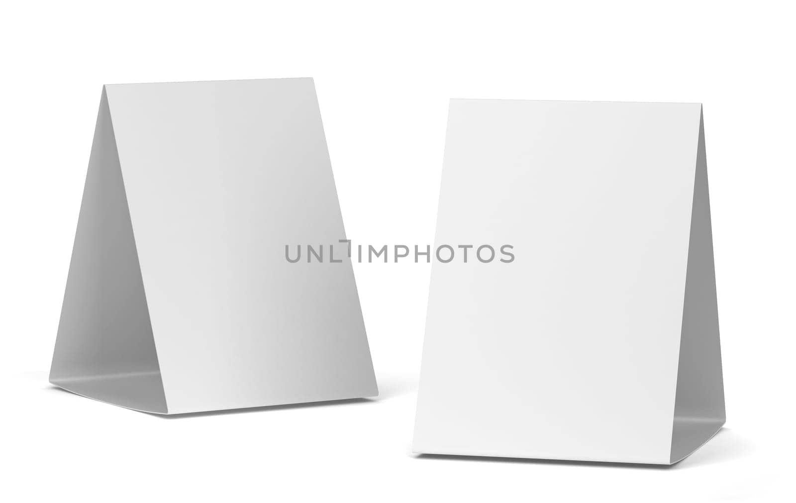 Blank table tent mockup. 3d illustration isolated on white background