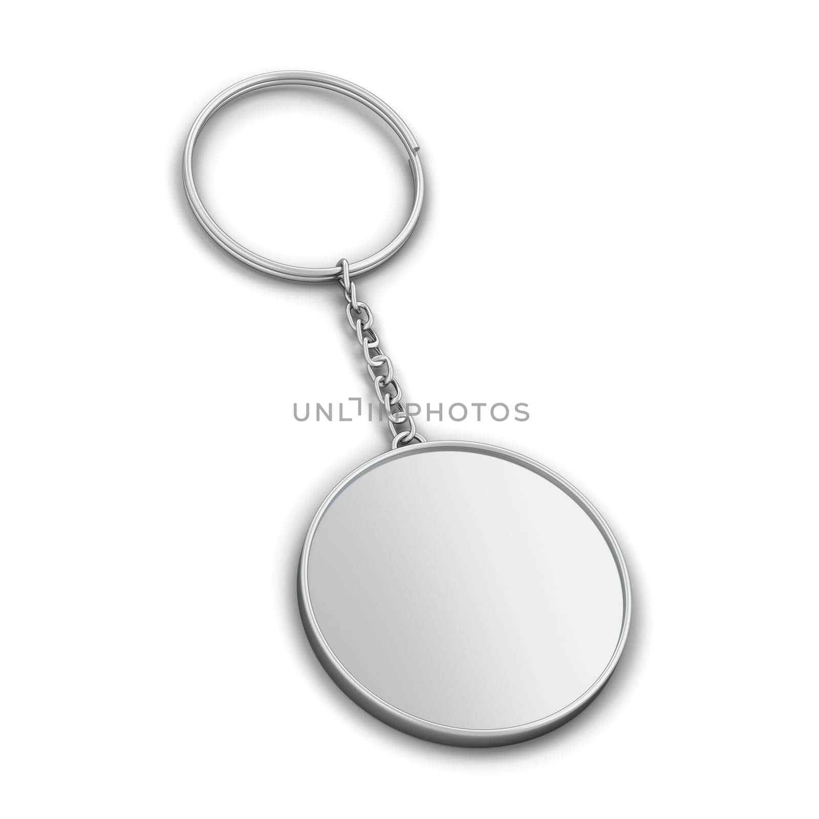 Blank metallic keychain mockup. 3d illustration isolated on white background