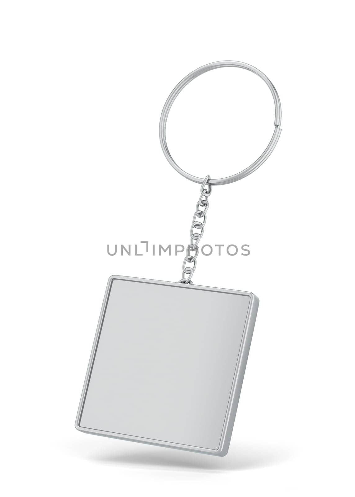 Blank metallic keychain mockup. 3d illustration isolated on white background