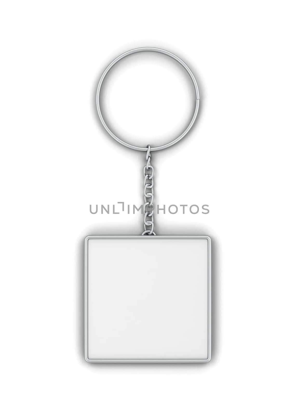 Blank metallic keychain mockup. 3d illustration isolated on white background