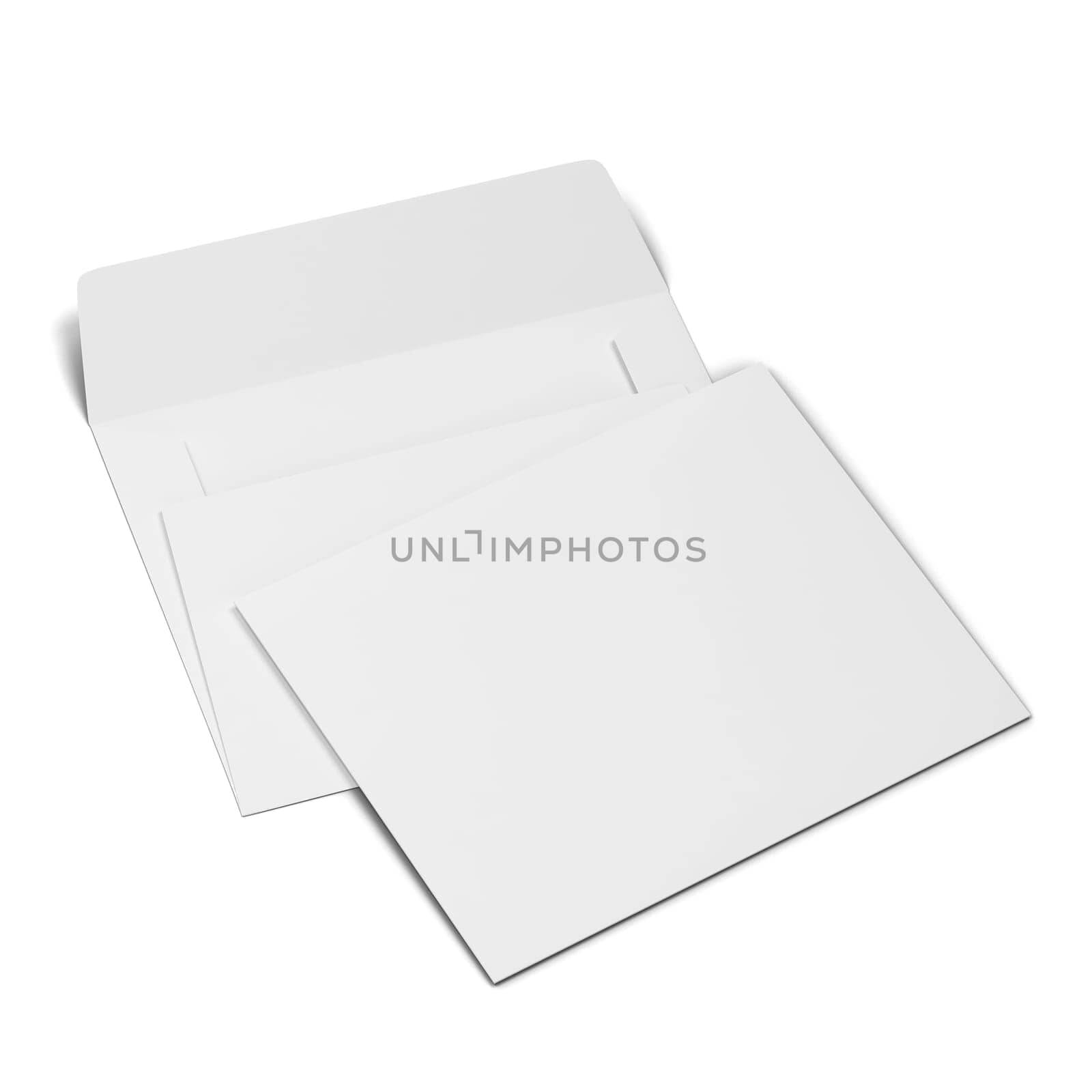Blank paper envelope mockup. 3d illustration isolated on white background
