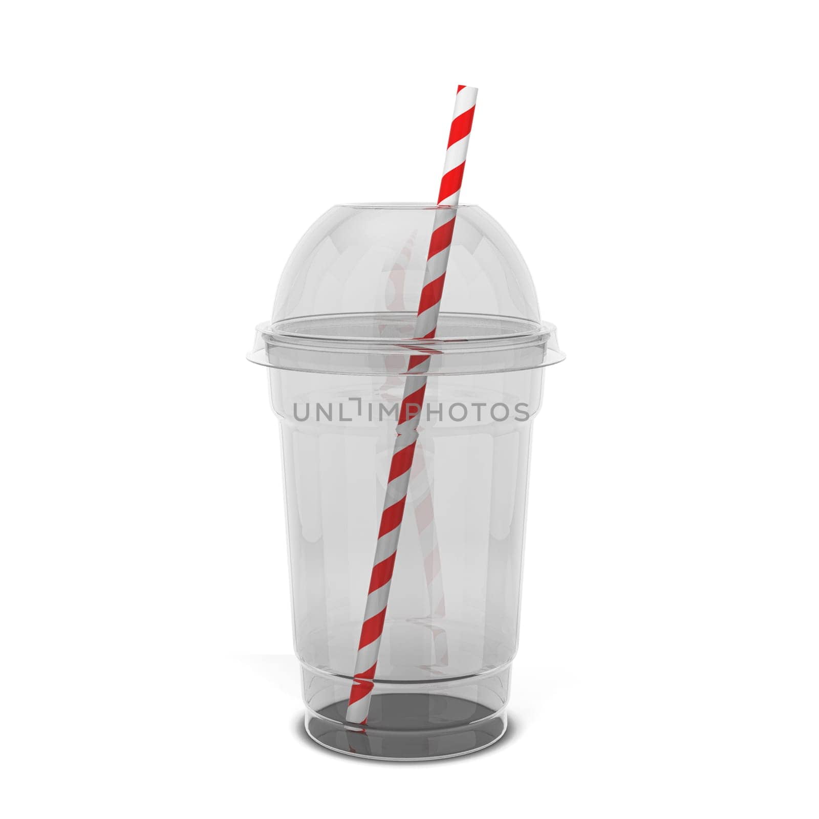 Transparent plastic cup for juice and other drinks. 3d illustration isolated on white background