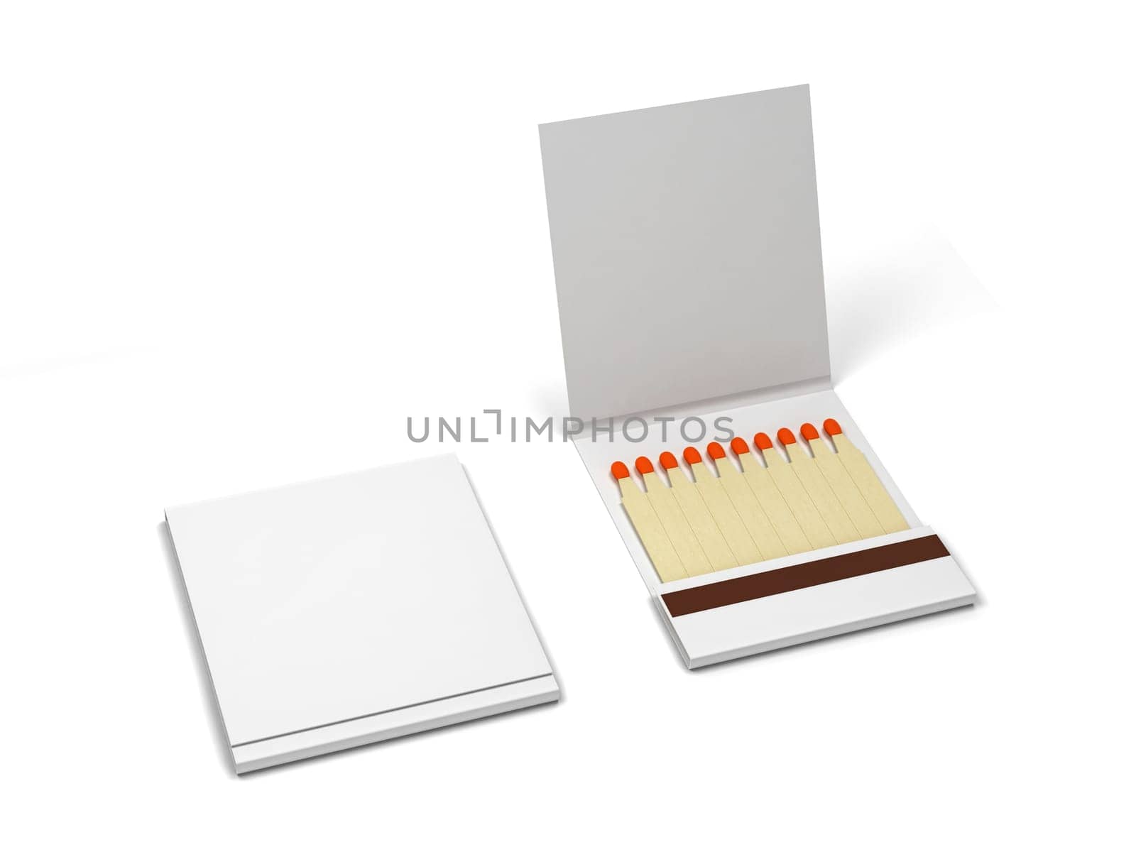 Paper book of matches mockup. 3d illustration isolated on white background
