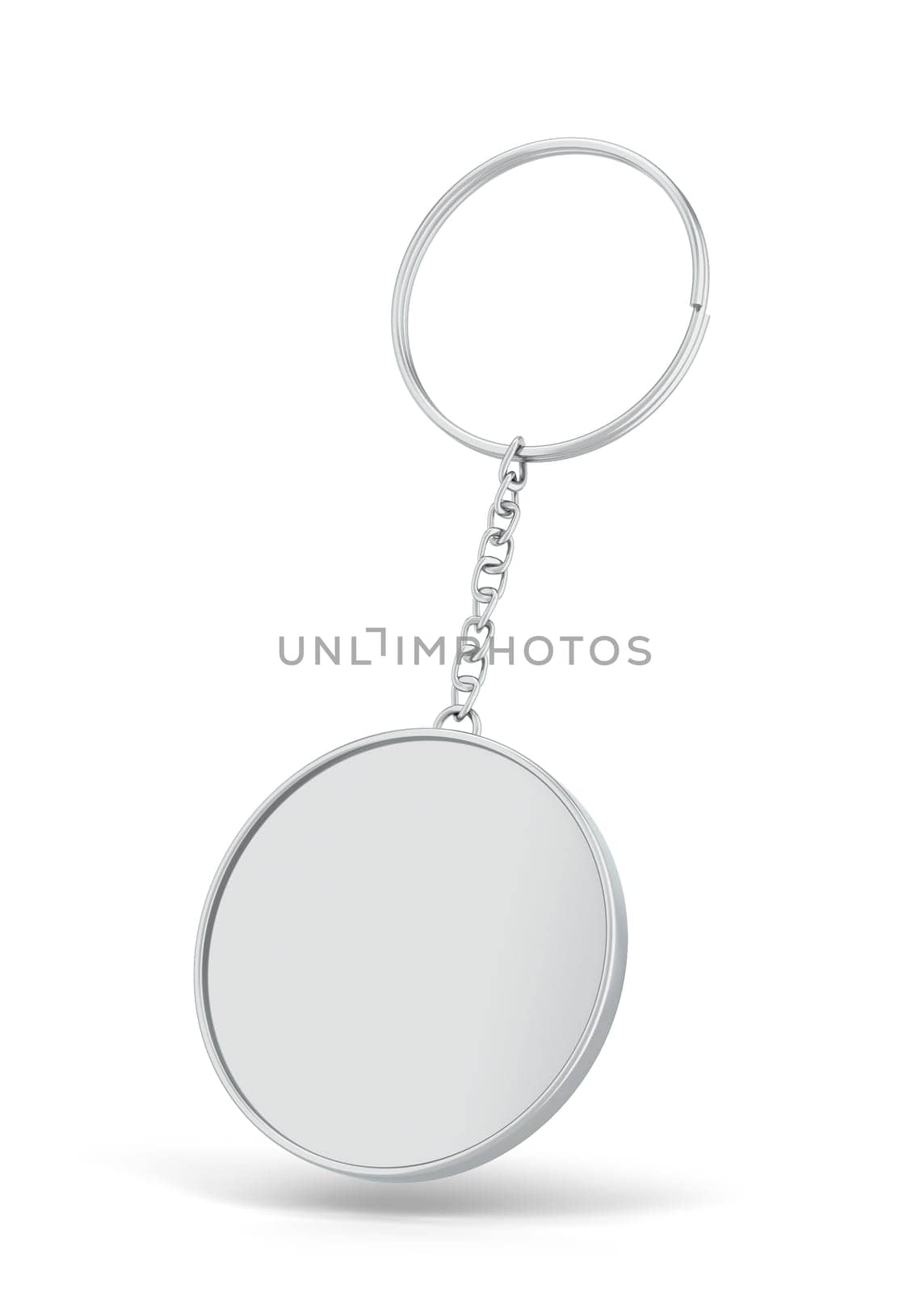 Blank metallic keychain mockup. 3d illustration isolated on white background