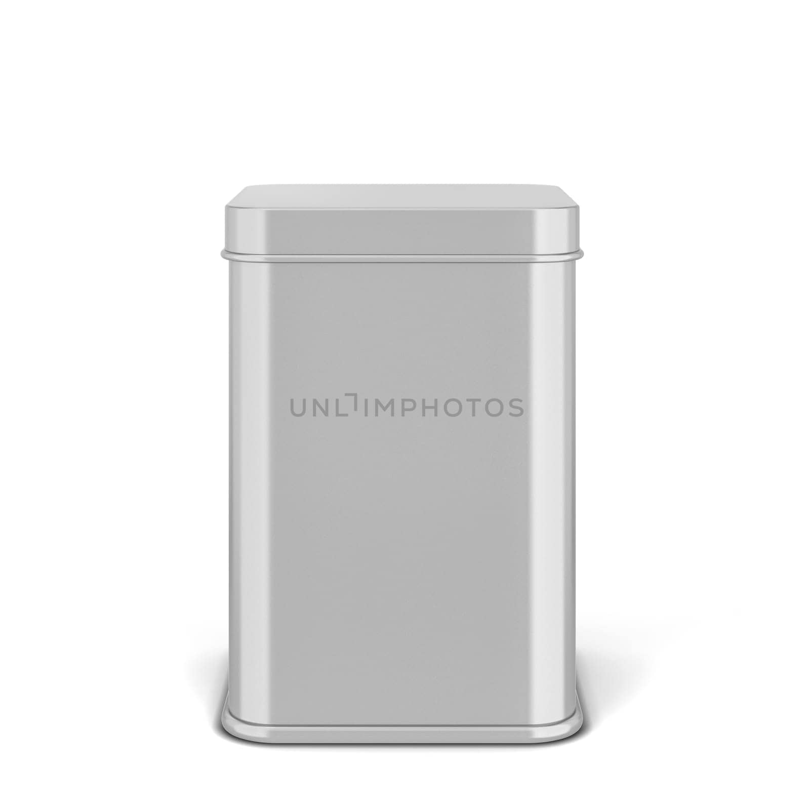 Rectangular tin can for tea or coffee. 3d illustration isolated on white background