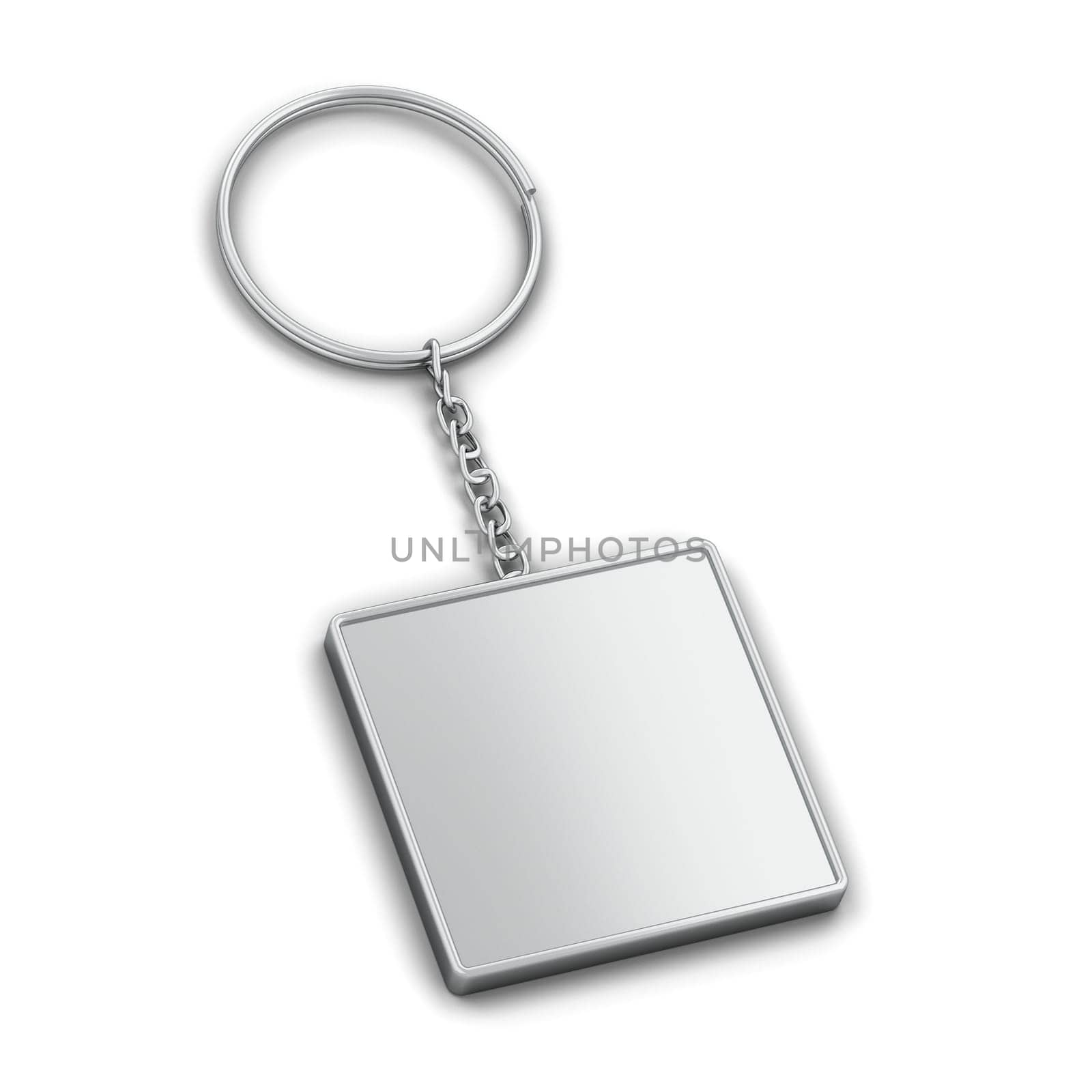 Blank metallic keychain mockup. 3d illustration isolated on white background
