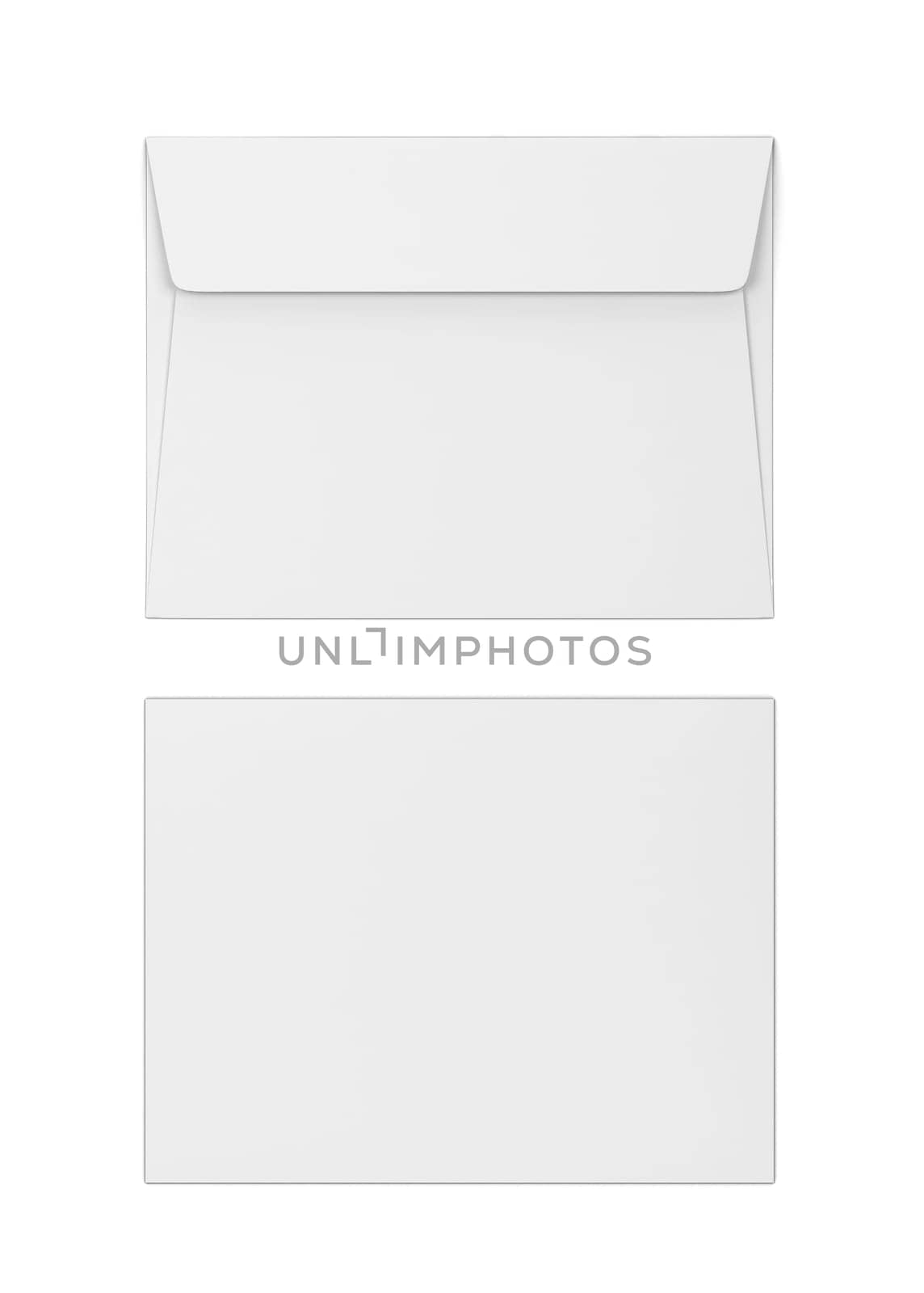 Blank paper envelope mockup. 3d illustration isolated on white background