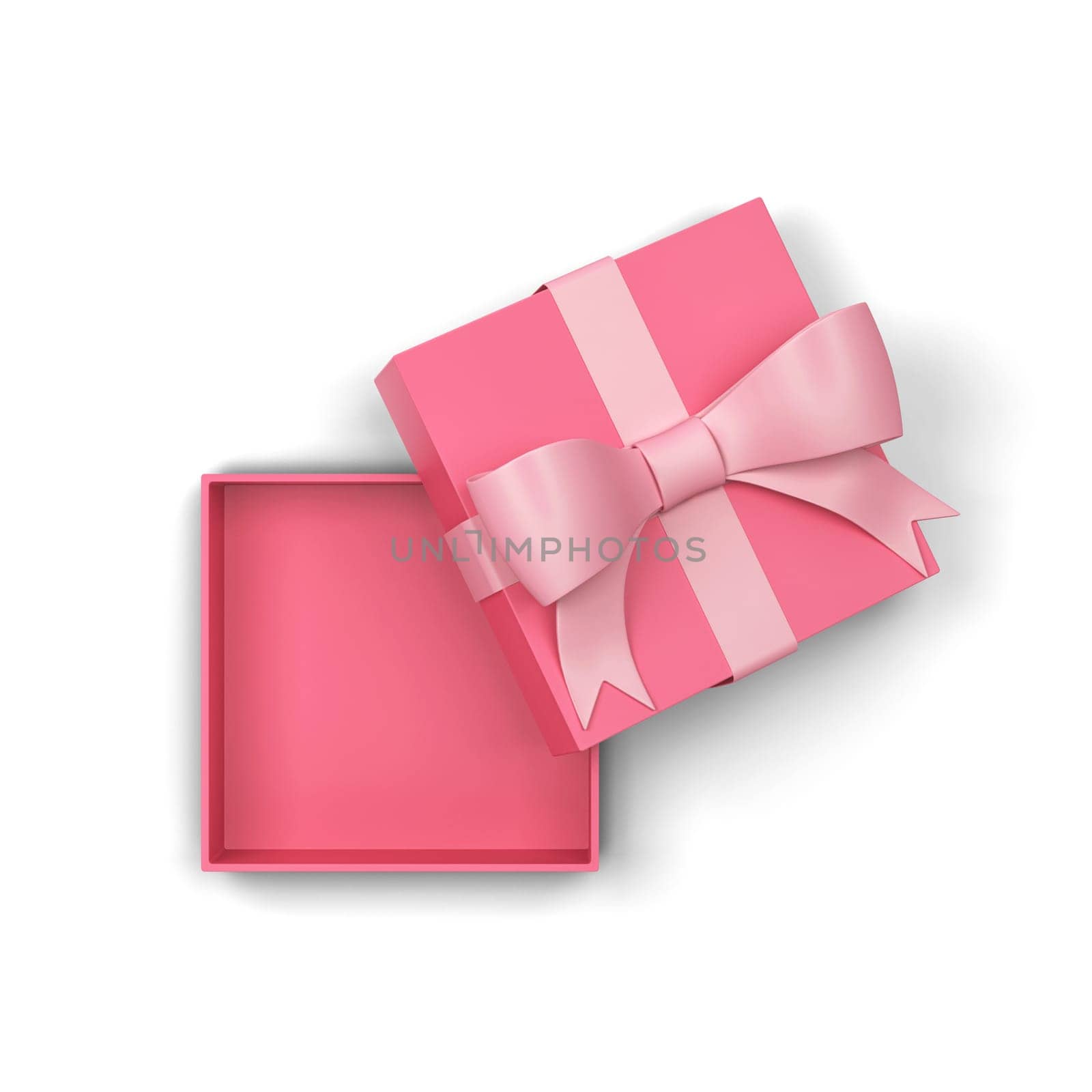 Opened gift box with colourful bow and ribbon. 3d illustration isolated on white background