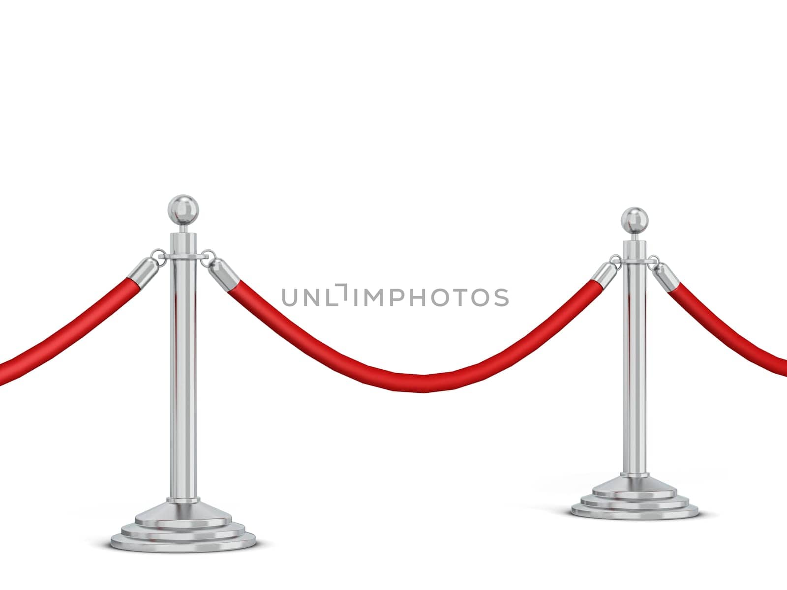 Metal stanchions row. 3d illustration isolated on white background