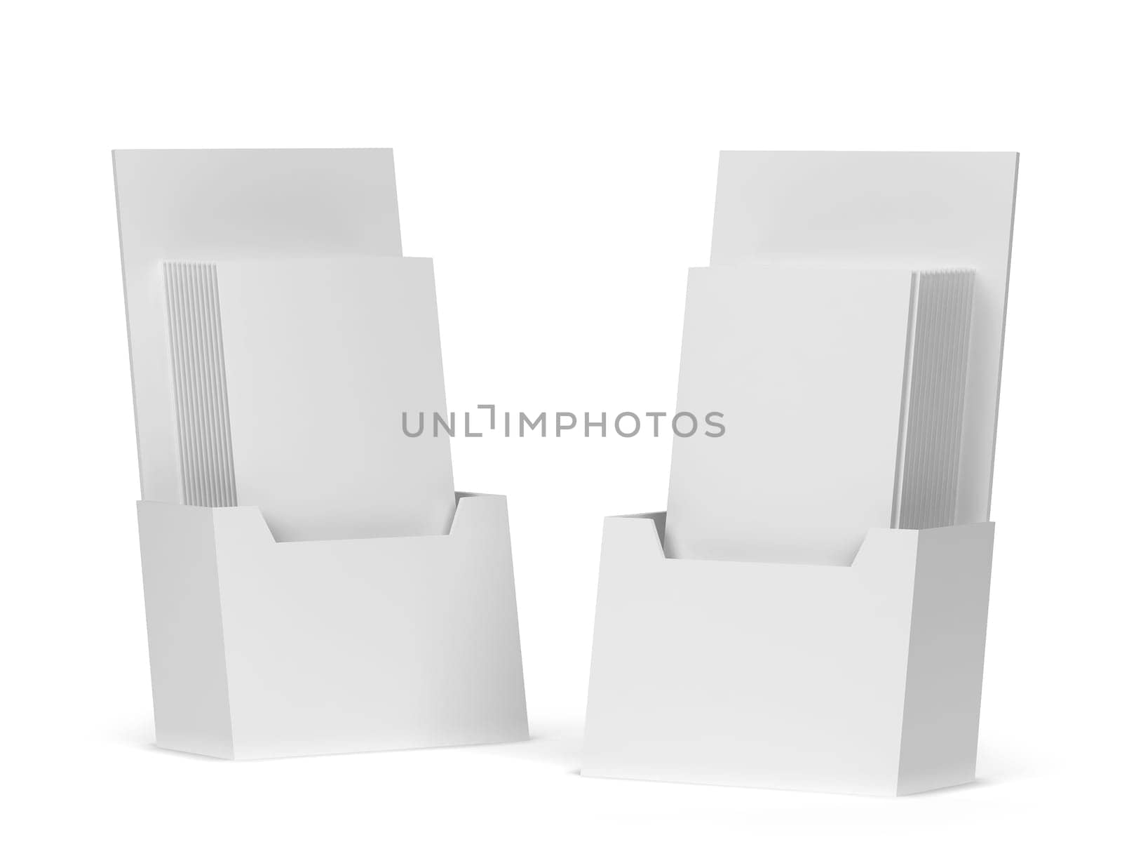 Blank brochure holder mockup. 3d illustration isolated on white background