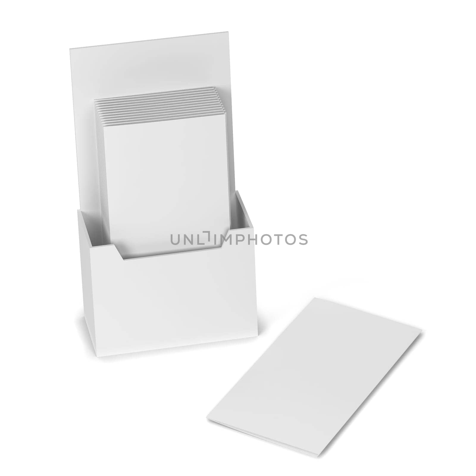 Blank brochure holder mockup. 3d illustration isolated on white background