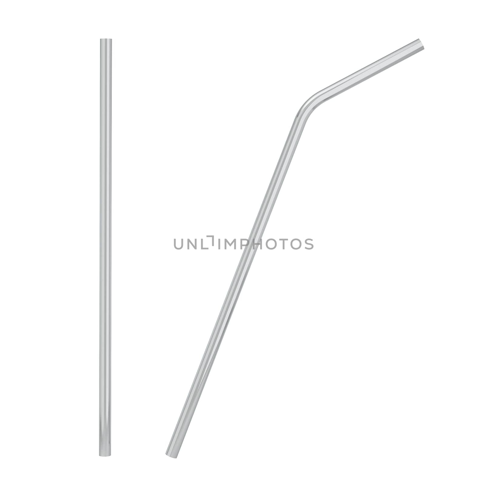 Metal straw to use instead of plastic one. 3d illustration isolated on white background