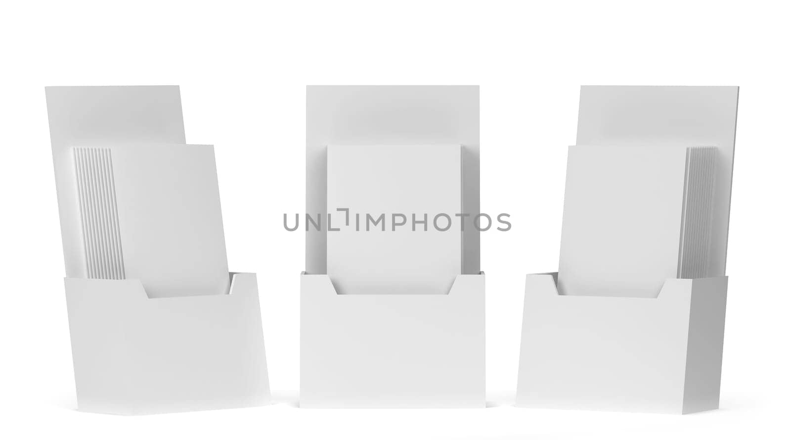 Blank brochure holder mockup. 3d illustration isolated on white background