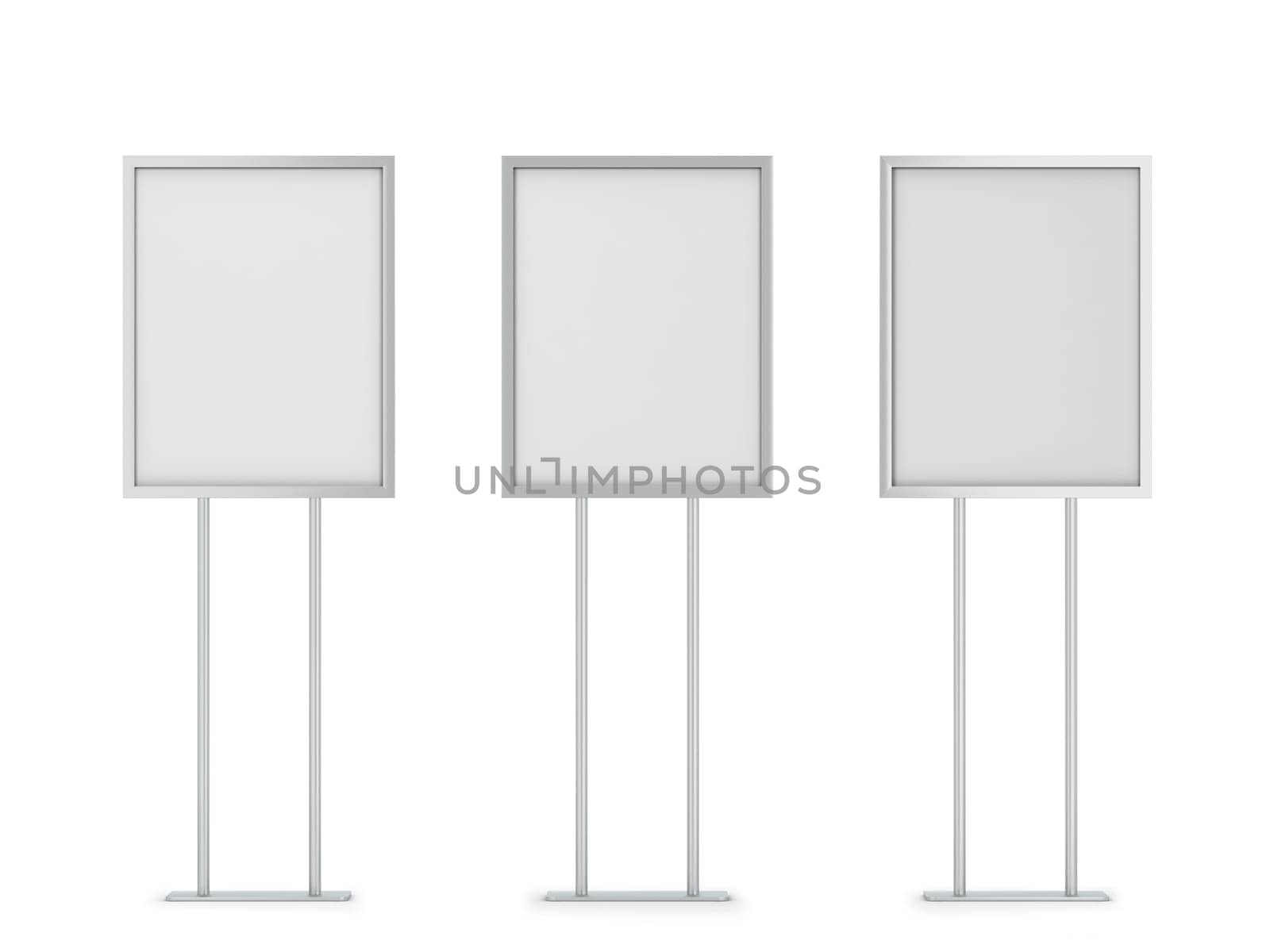 Blank poster stand mockup. 3d illustration isolated on white background