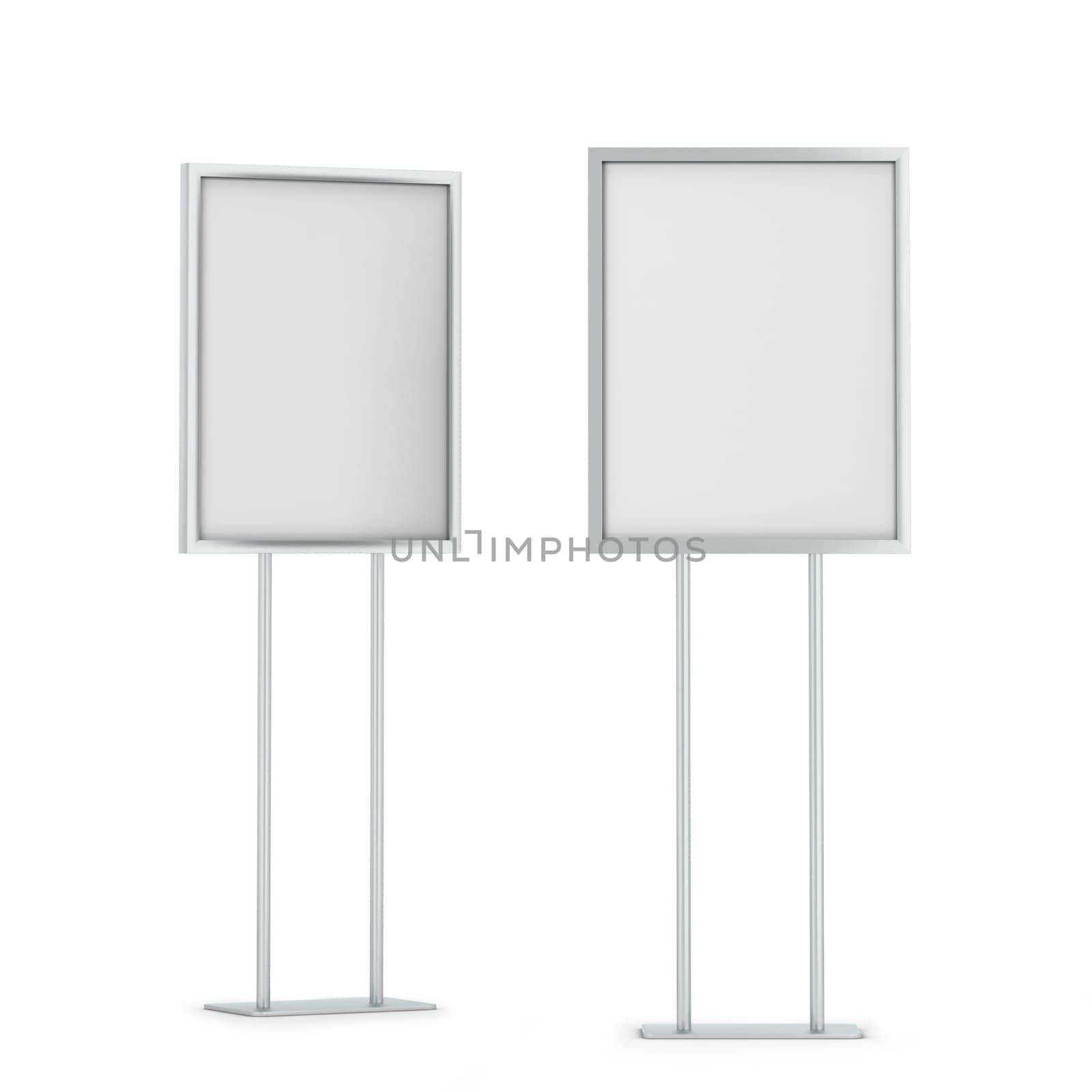 Blank poster stand mockup. 3d illustration isolated on white background