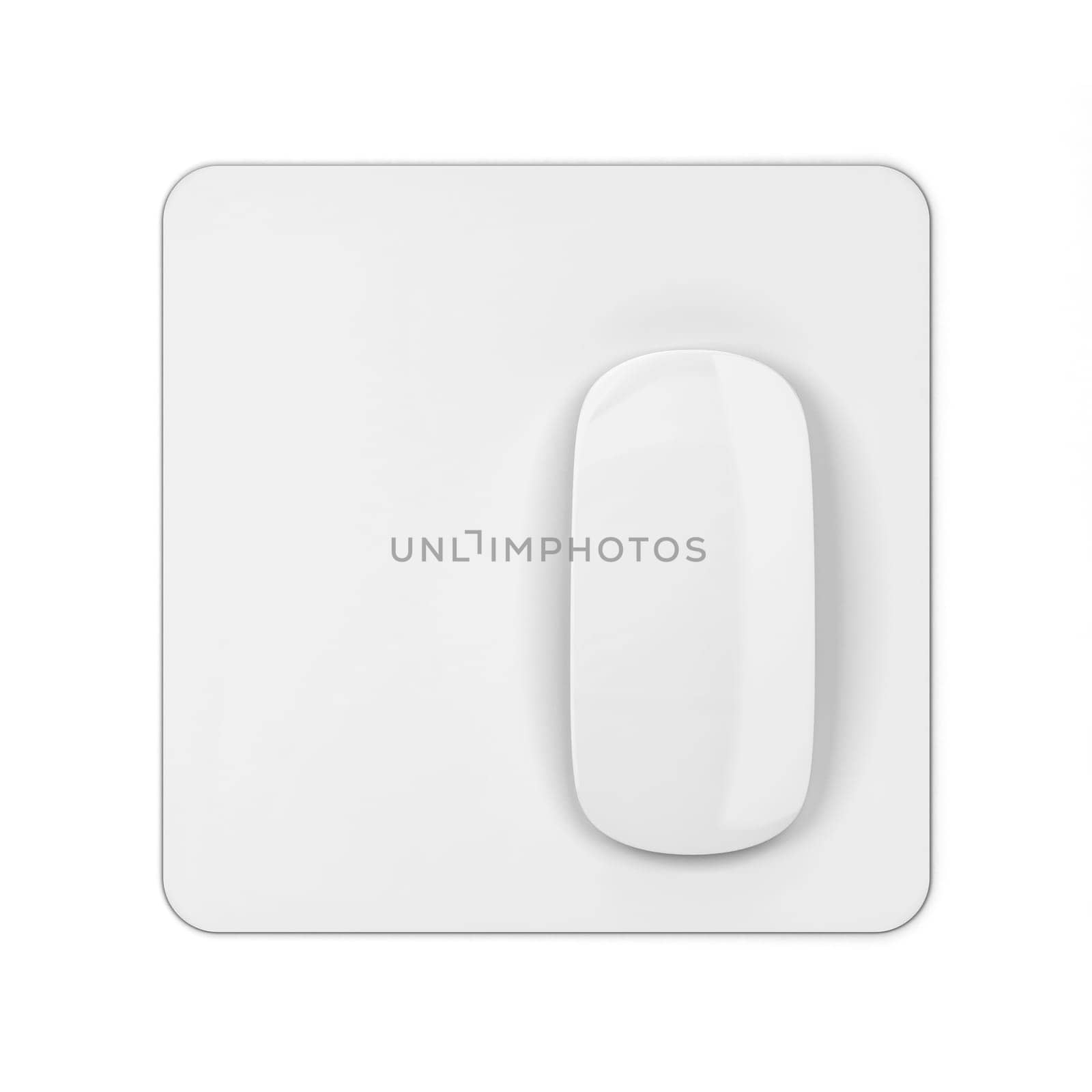 Blank modern computer mouse with pad mockup. 3d illustration isolated on white background