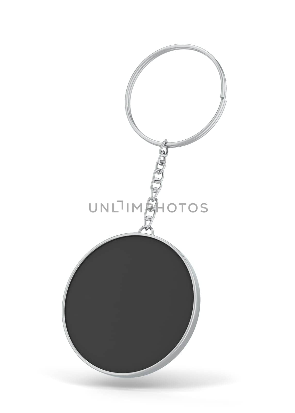 Blank metallic keychain mockup. 3d illustration isolated on white background