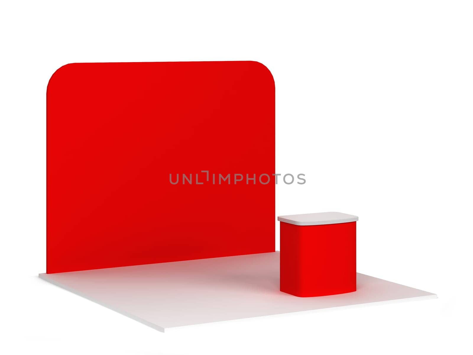 Simple tradeshow booth with a counter. 3d illustration isolated on white background