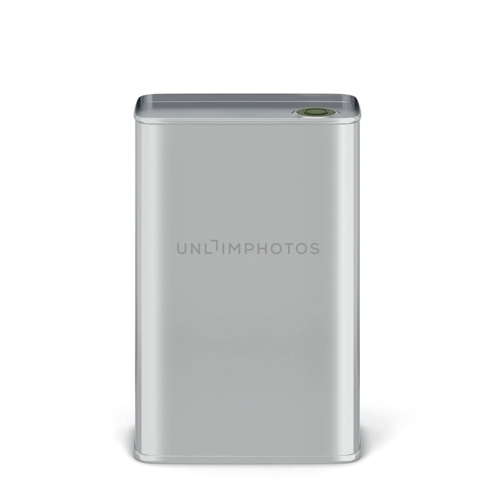 Olive oil tin can package mockup. 3d illustration isolated on white background