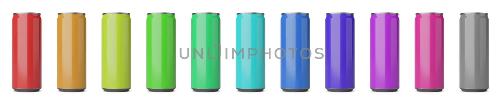 Series of Colorful Drink Can Isolated on White Background 3D Illustration