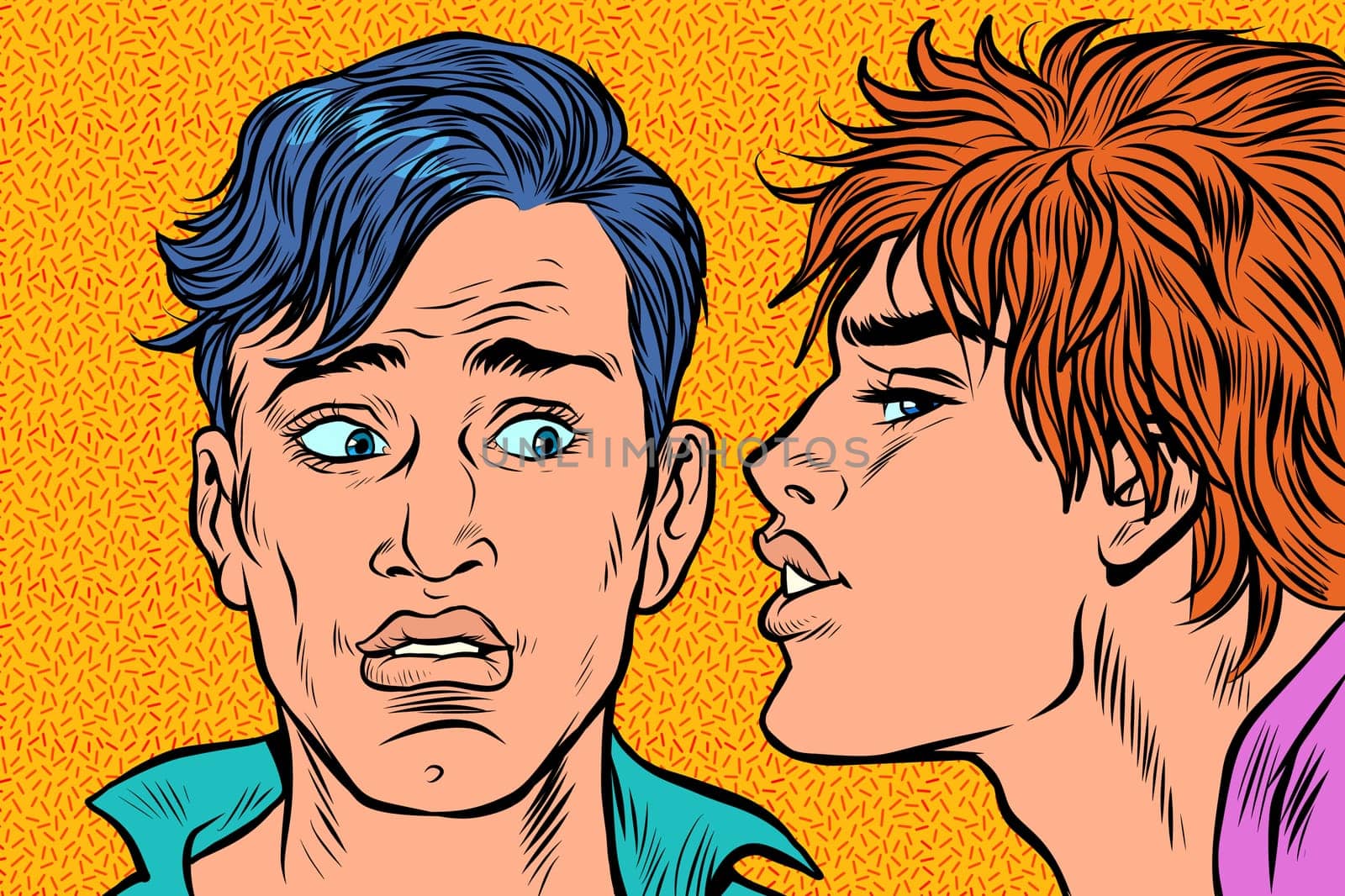 two young gay men kissing. Pop art retro vector illustration kitsch vintage drawing