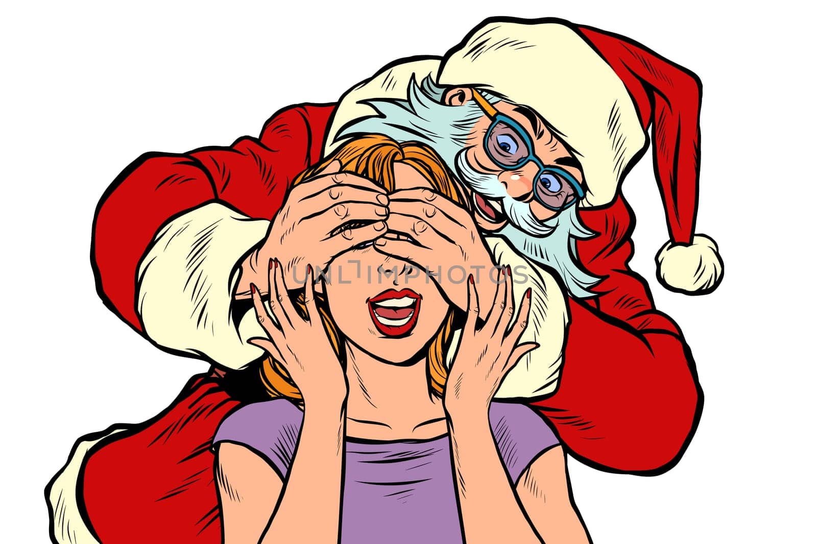 surprise gift Santa Claus character, Christmas and New year. Pop art retro vector illustration kitsch vintage drawing