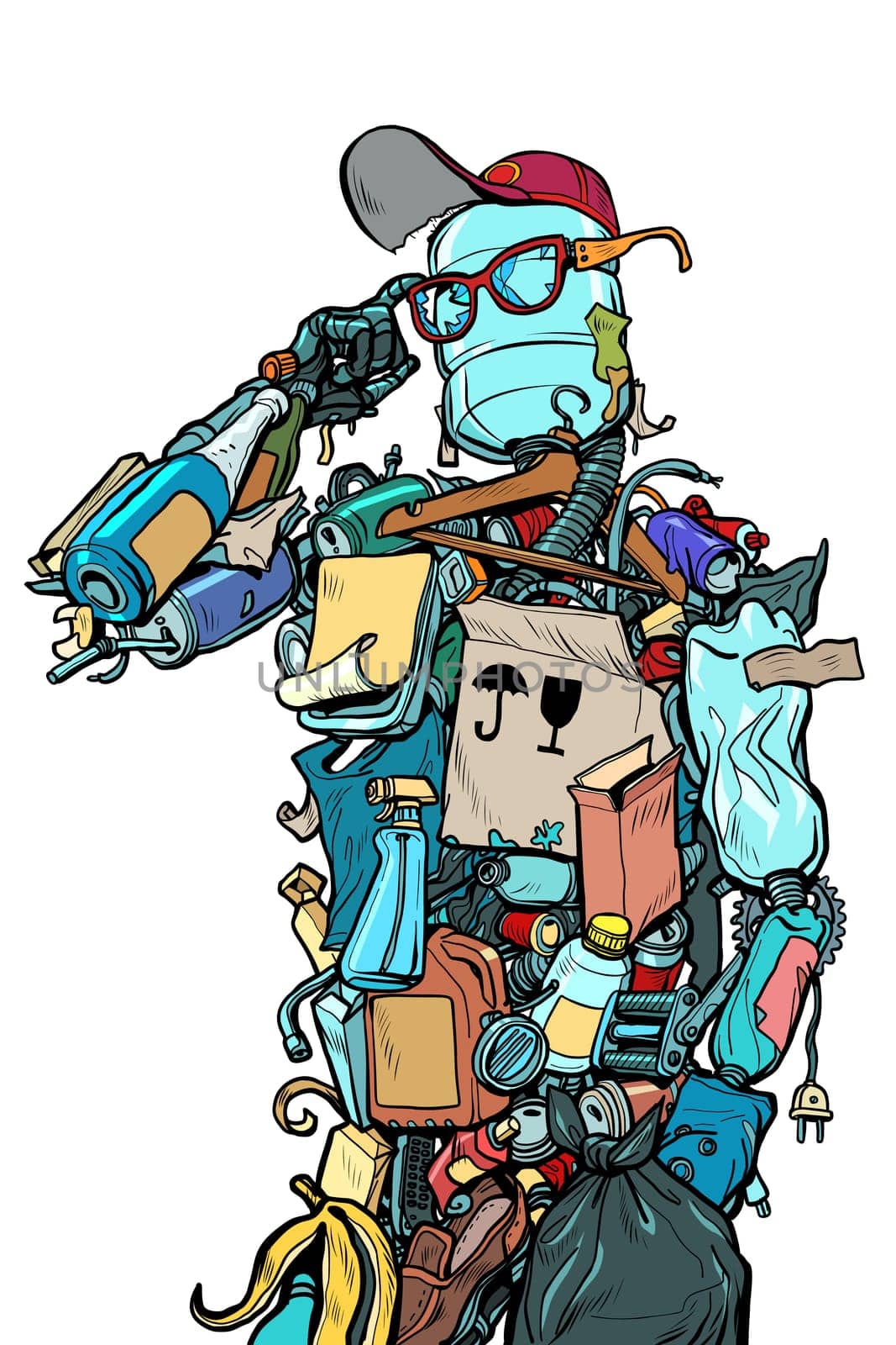 The character garbage man. Landfills dump ecology and pollution concept. Pop art retro vector illustration kitsch vintage drawing
