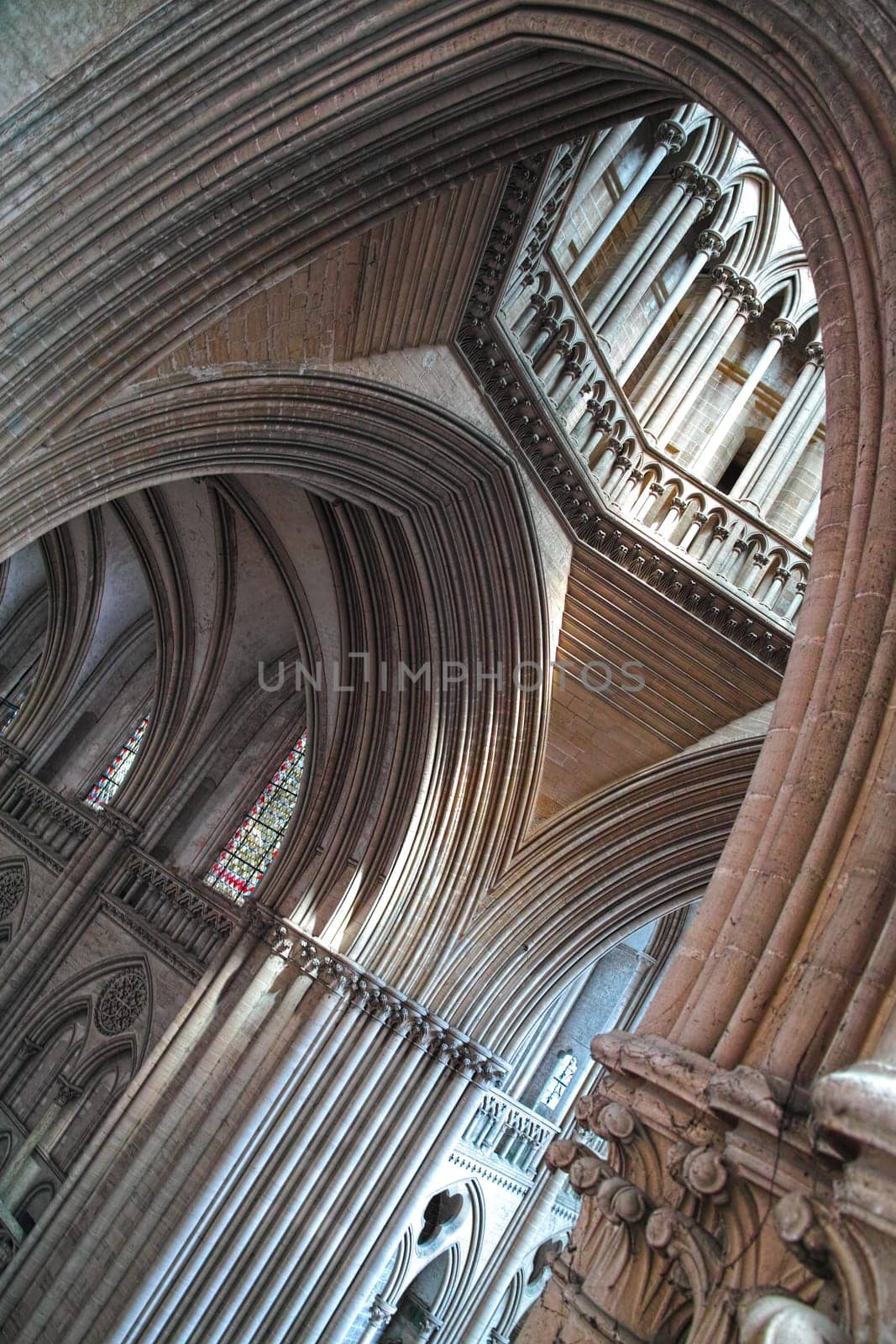 Coutances, Normandy, France - July 20th 2018 : Cathedral of Coutances, transept, the most famous monument of Gothic art in Normandy, France
